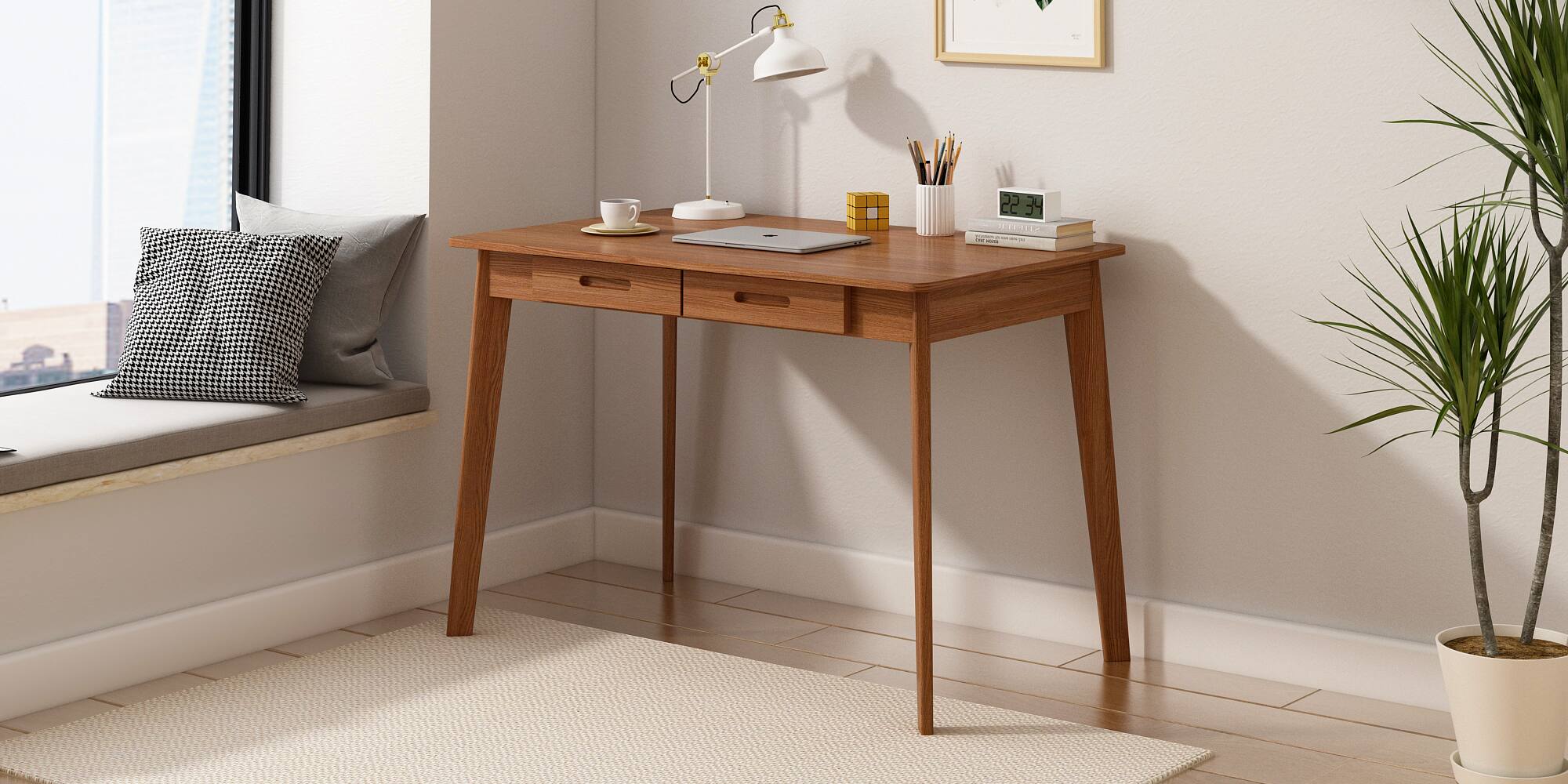 Alt View 4. FUFU&GAGA - FUFU&GAGA 39.4" Dual - Drawer Office Desk - Versatile Workstation for Study & Gaming - Brown.