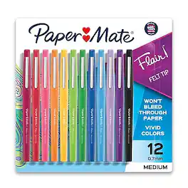 Paper Mate - Flair Felt Pens, Medium Point, 0.7mm, Ink, Dozen (74423) - Assorted