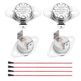 Unique Bargains - 2pcs KSD301 Thermostat 95°C/203°F 20A Normally Closed N.C Adjust Snap Disc Temp Switch with Terminal Wire Ceramic - Silver