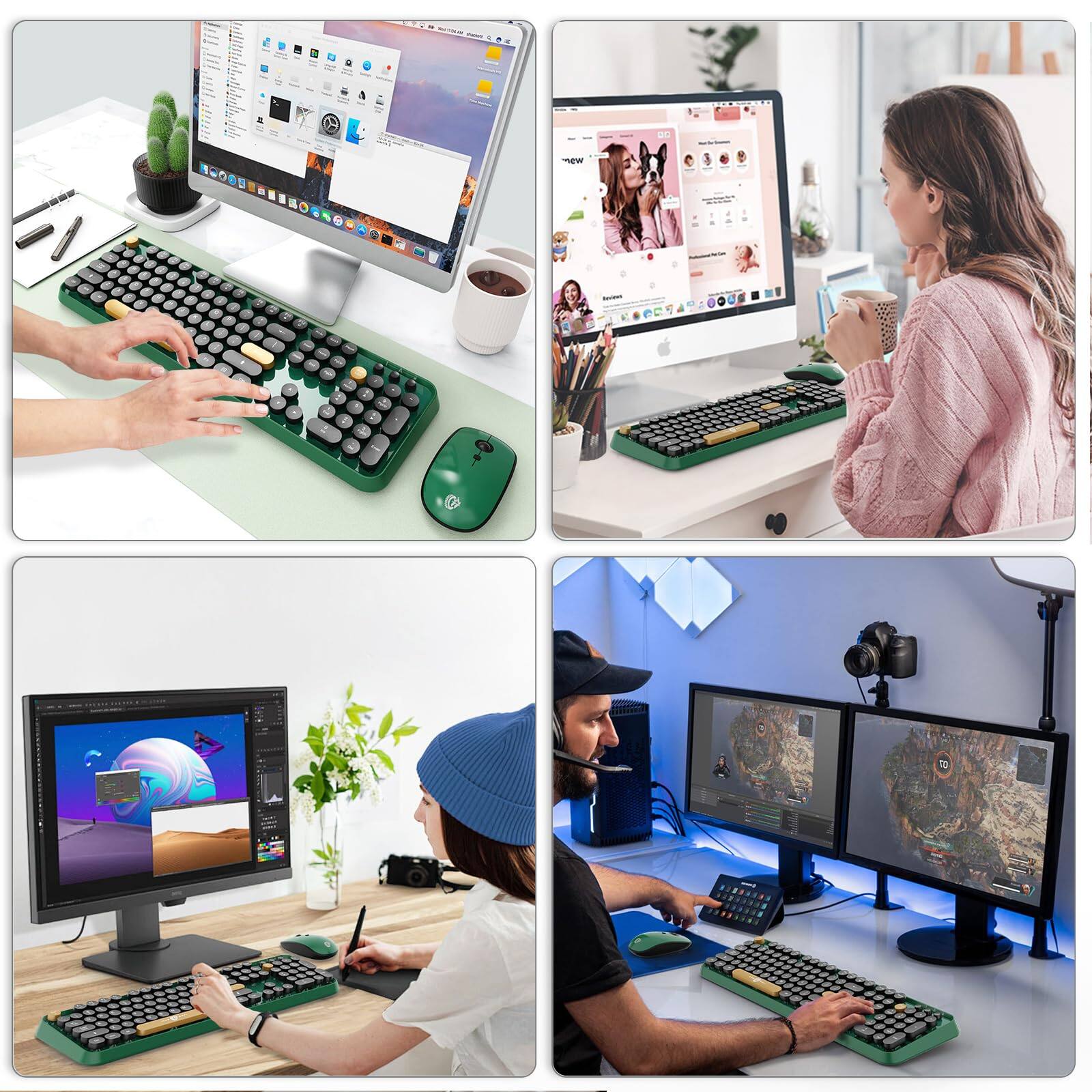 Alt View 4. TECH SAFARI - Wireless And Mouse Combo 104 Keys Full-sized Round Keycap Colorful Keyboards Usb Receiver Plug Play For Win... - Blue.