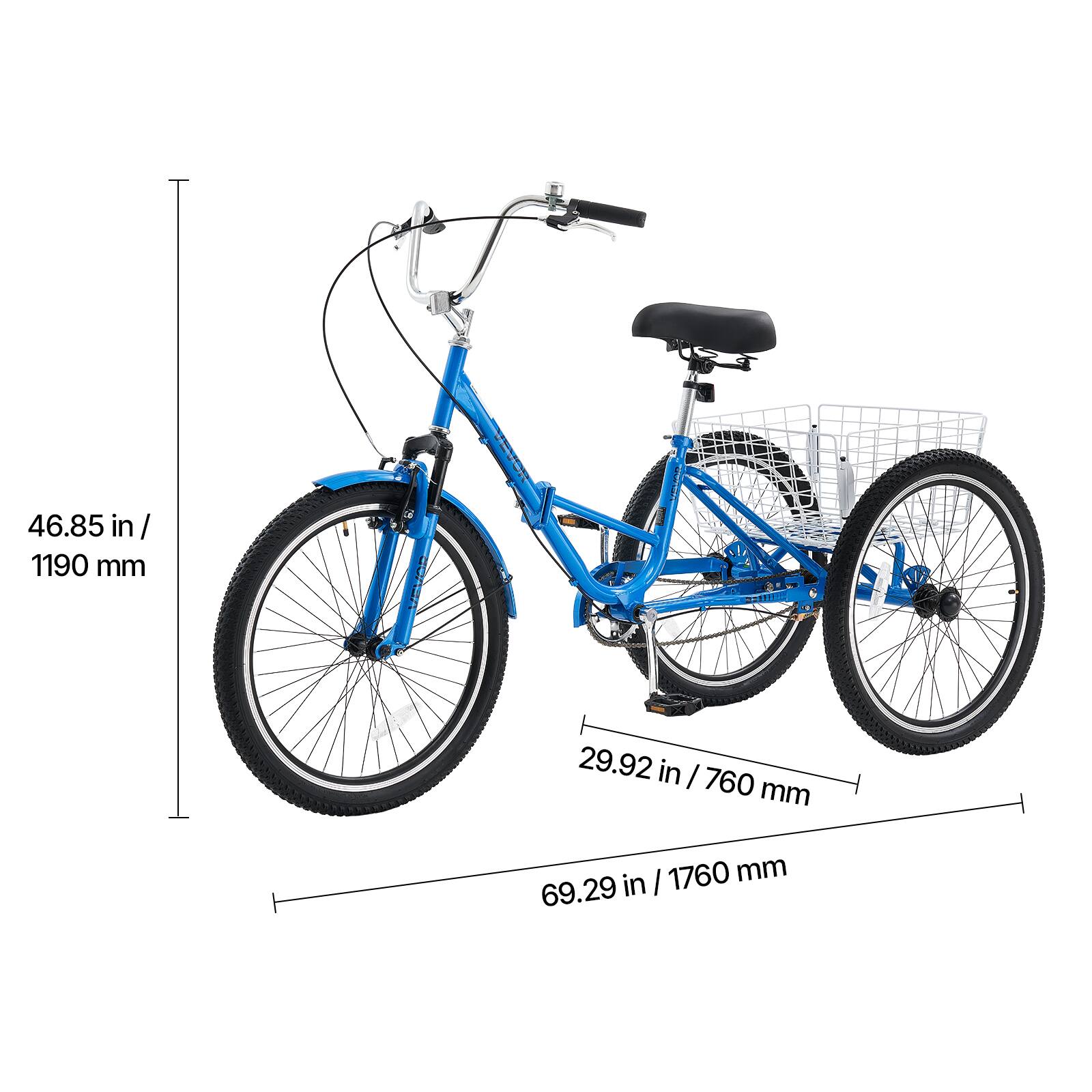 46.85 in / 1190 mm  
29.92 in / 760 mm  
69.29 in / 1760 mm