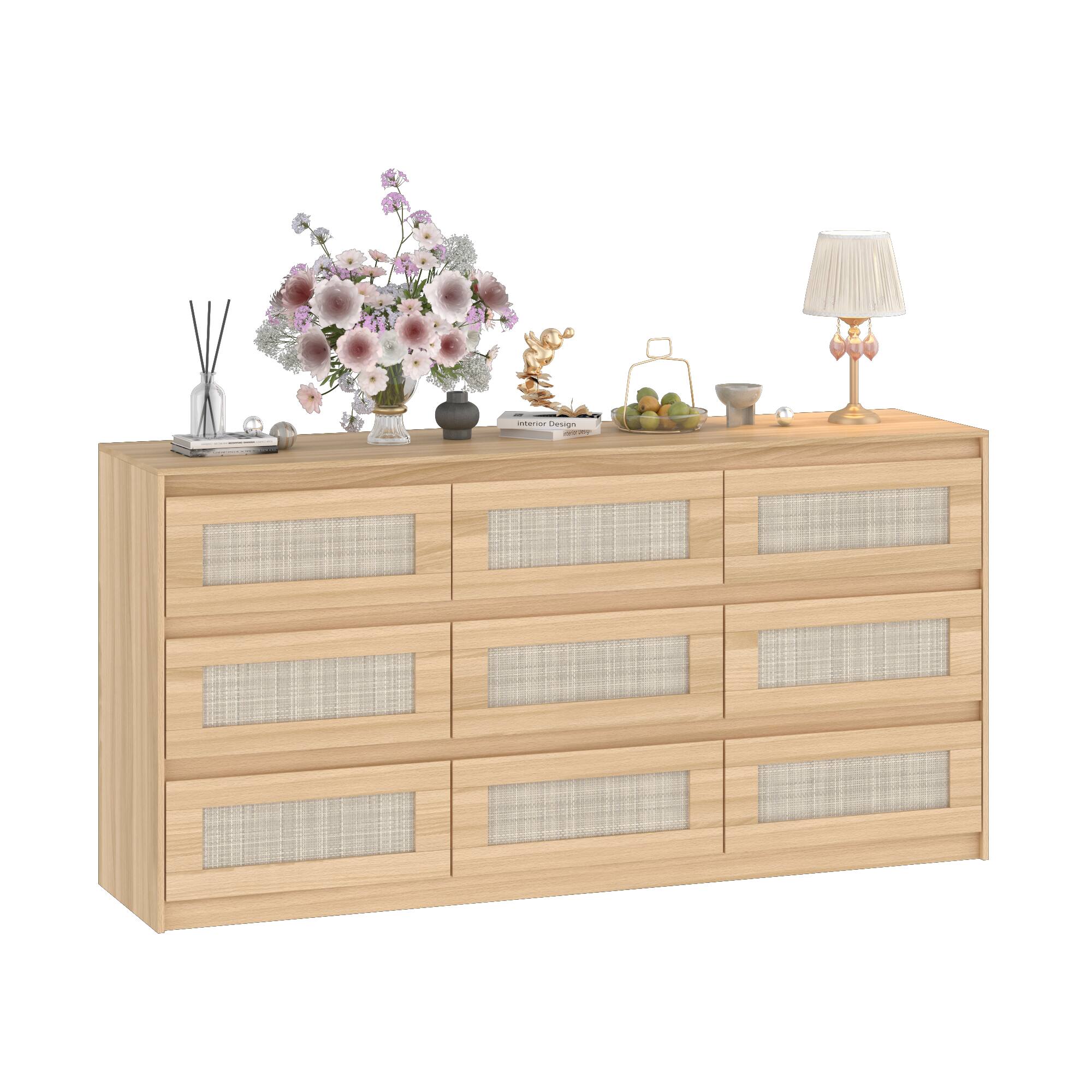 Angle. Famapy - Famapy Rattan - Accented Dresser: Natural Wood - Style, Silent Slides, Multi - Scene Storage - Wooden.