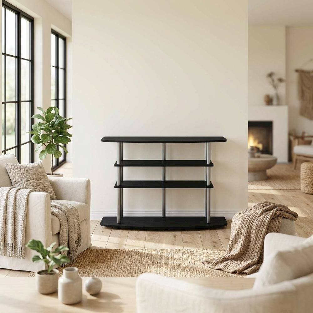 Alt View 2. FurniFact - Black Wood TV Stand for up to 46-inch Screens with 4-Tier Storage - Black.