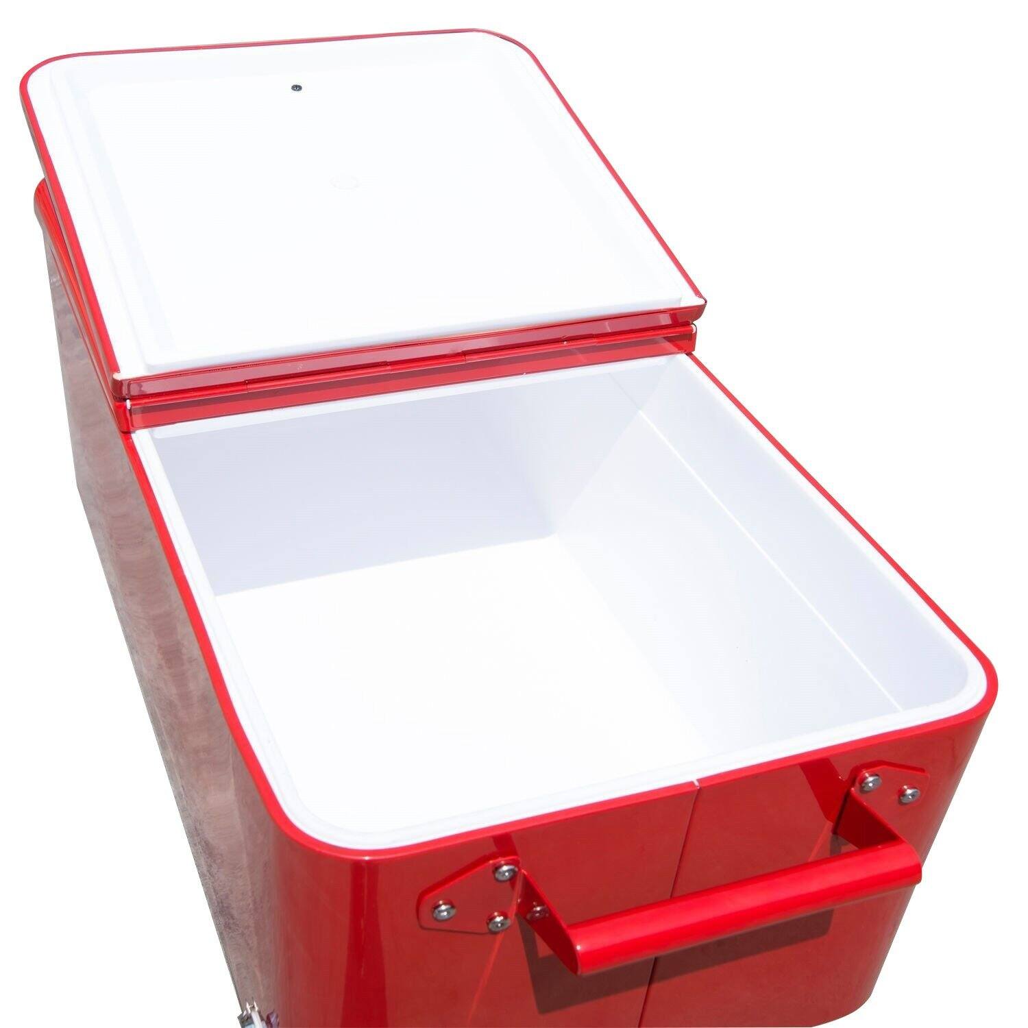 Alt View 8. Outsunny - 80 QT Rolling Cooling Bins Ice Chest on Wheels Outdoor Stand Up Drink Cooler Cart for Party - Red.