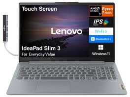 Lenovo - IdeaPad Slim 3 Laptop 15.6 FHD (AMD Ryzen 7 5825U, 16GB LPDDR4, 512GB M.2 PCIe SSD, Win 11 Pro) w/USB Hub - Arctic Grey