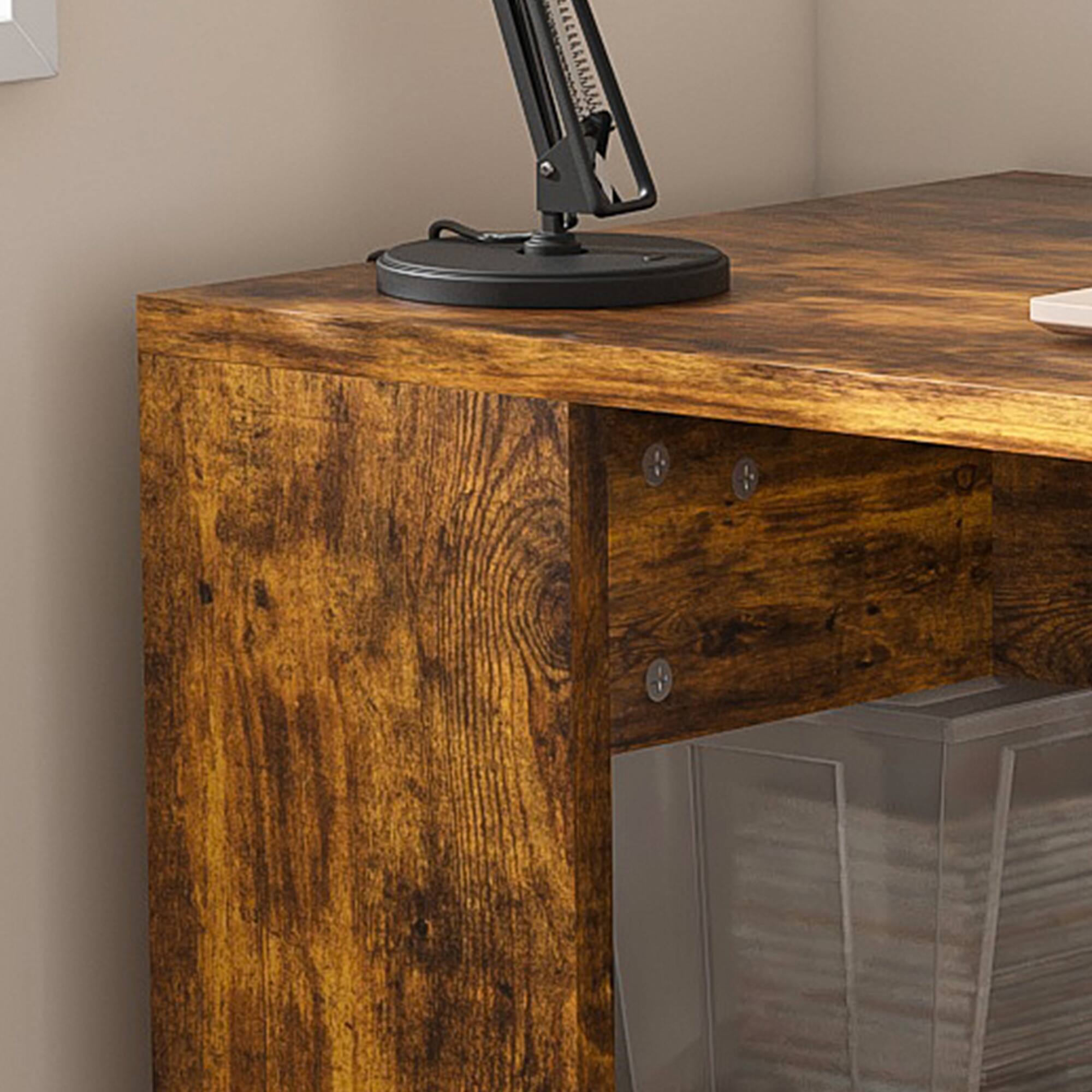 Alt View 1. Tiramisubest - Computer Desk with 4-in-1 Socket & 3 Drawers,4 Storage Shelves,Carbonized Wood Finish Laminate for a Variety of Places - Brown.