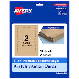 Avery - Cards with Flourished Edges, 5" x 7", Kraft 20ct - Brown