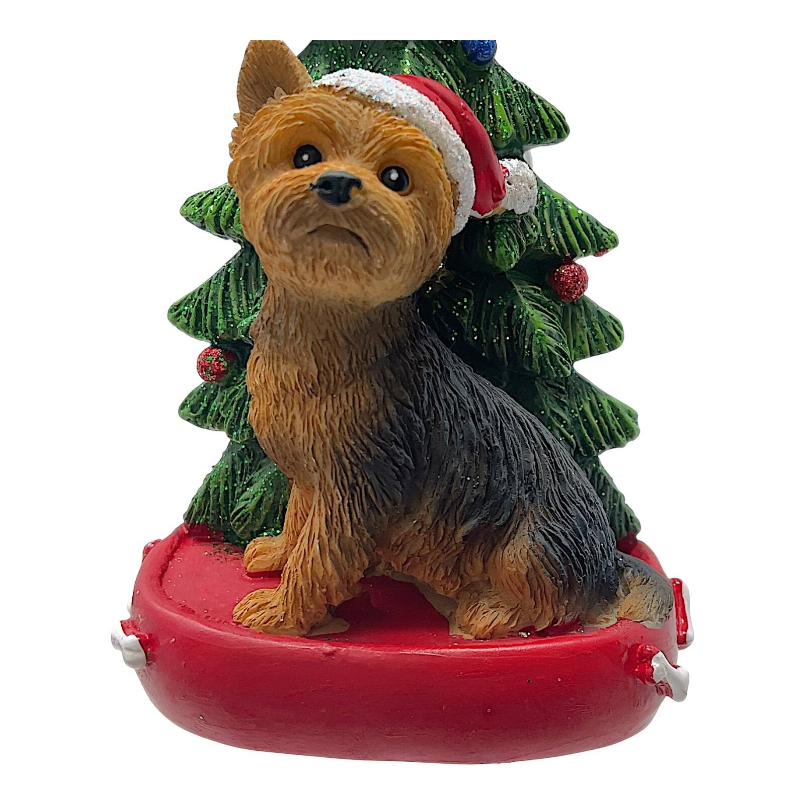 Alt View 1. Kurt S Adler - Kurt Adler Yorkshire Terrier Dog with Santa Hat and Christmas Tree Resin Ornament 4.25 inch - Multicolor.