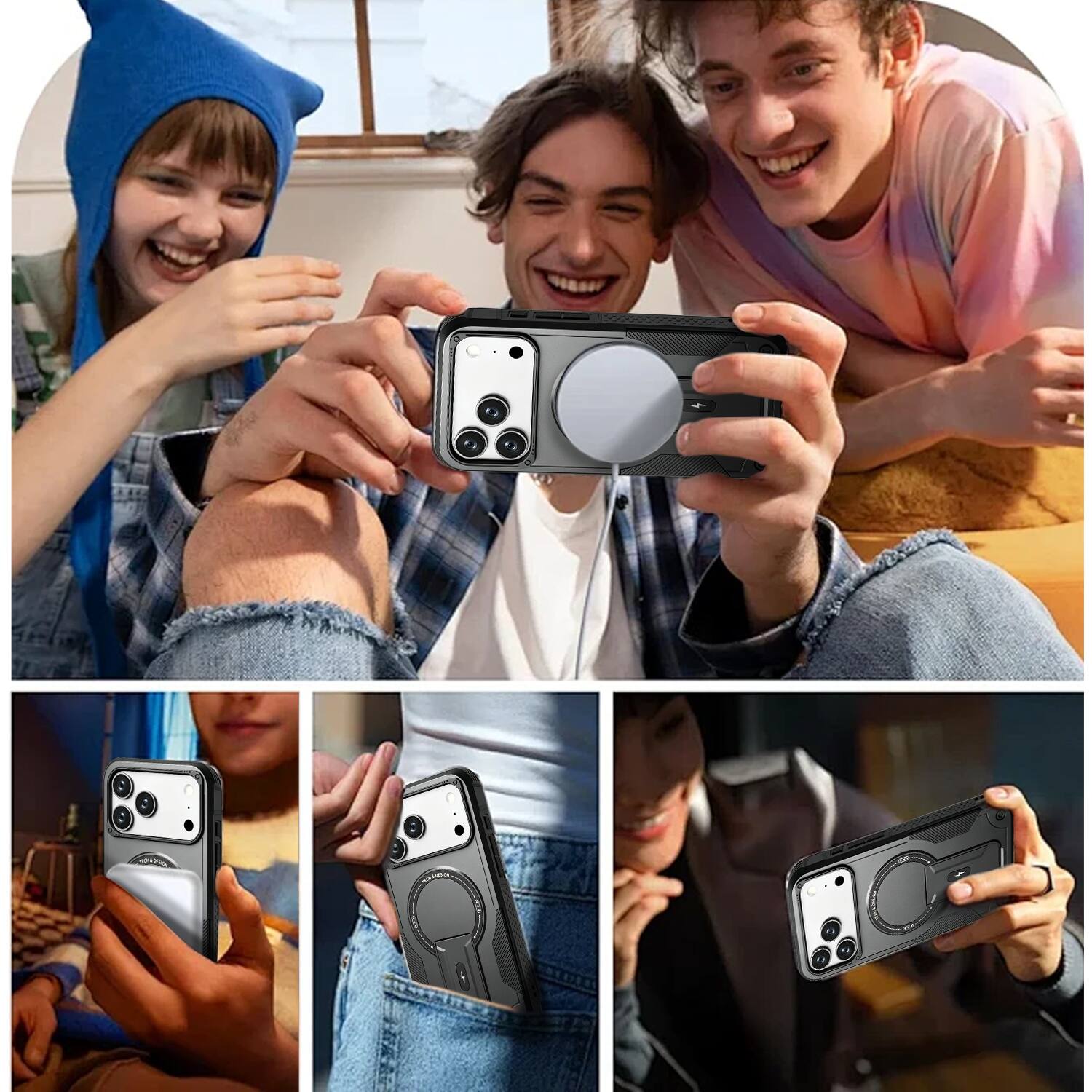 Alt View 4. Equipd - Phone Case for iPhone 18 Pro Max / iPhone 17 Pro Max (6.9"), Sturdy Magnetic Hybrid Cover with Bracket Kickstand - Black.