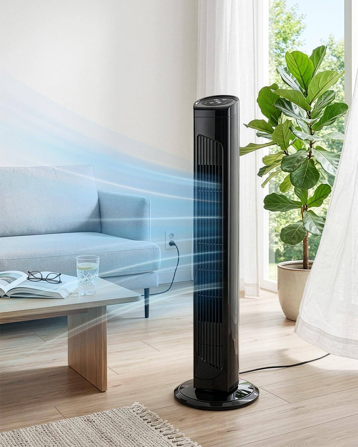 Alt View 8. Winado - 32 inch Bladeless Tower Fan, Portable Floor Fan with Remote Control, LED Display, Adjustable 90° Oscillating, 3 Speeds - Black.