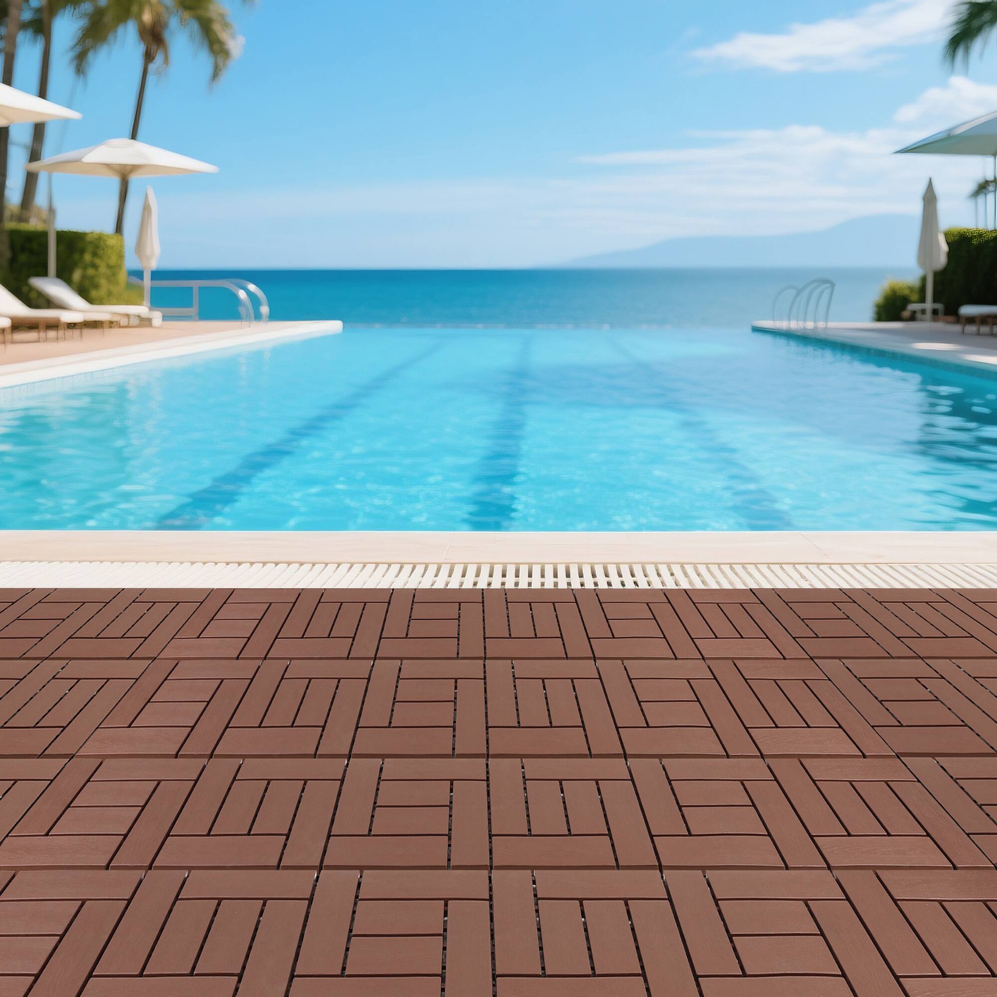 Alt View 4. APRILSOUL - 44pcs 12in ZZ style Interlocking Deck Tiles Indoor Outdoor Brown - Brown.