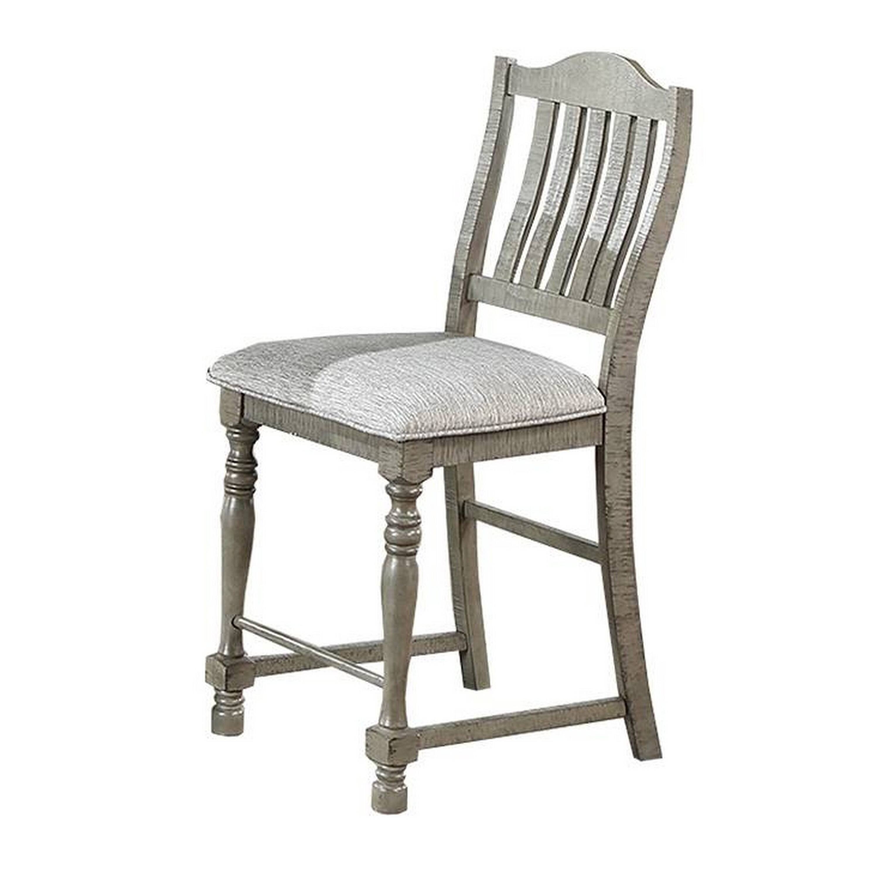 Alt View 1. Manhattan Lane - Rizi Counter Height Chair Set of 2, Carved Legs, Open Slats, Gray Wood - Gray.