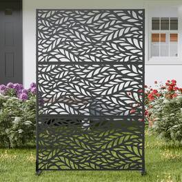 PexFix - 72 in. x 47 in. Spring Pattern Metal Outdoor Privacy Screen & Panels, Freestanding Garden Divider Fence - Black