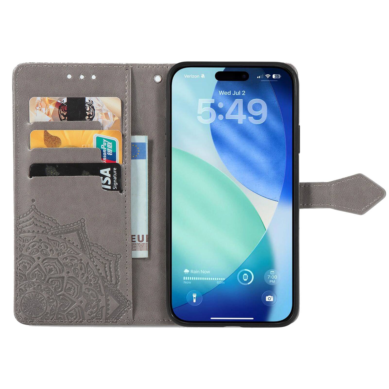 Verizon  
35  
Pay  
ISA Signature  
5  
Wed Jul 2  
5:49  
EU  
Rain Now  
Now  
60  
7:00 PM