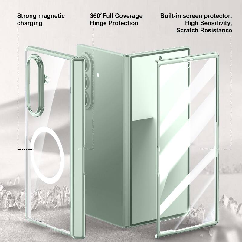 Strong magnetic charging  
360° Full Coverage Hinge Protection  
Built-in screen protector, High Sensitivity, Scratch Resistance