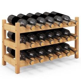 Gymax - 3 Tier 18 Bottle Wine Storage Cabinet Shelf Bamboo Wine Rack for Wine Lovers - Natural