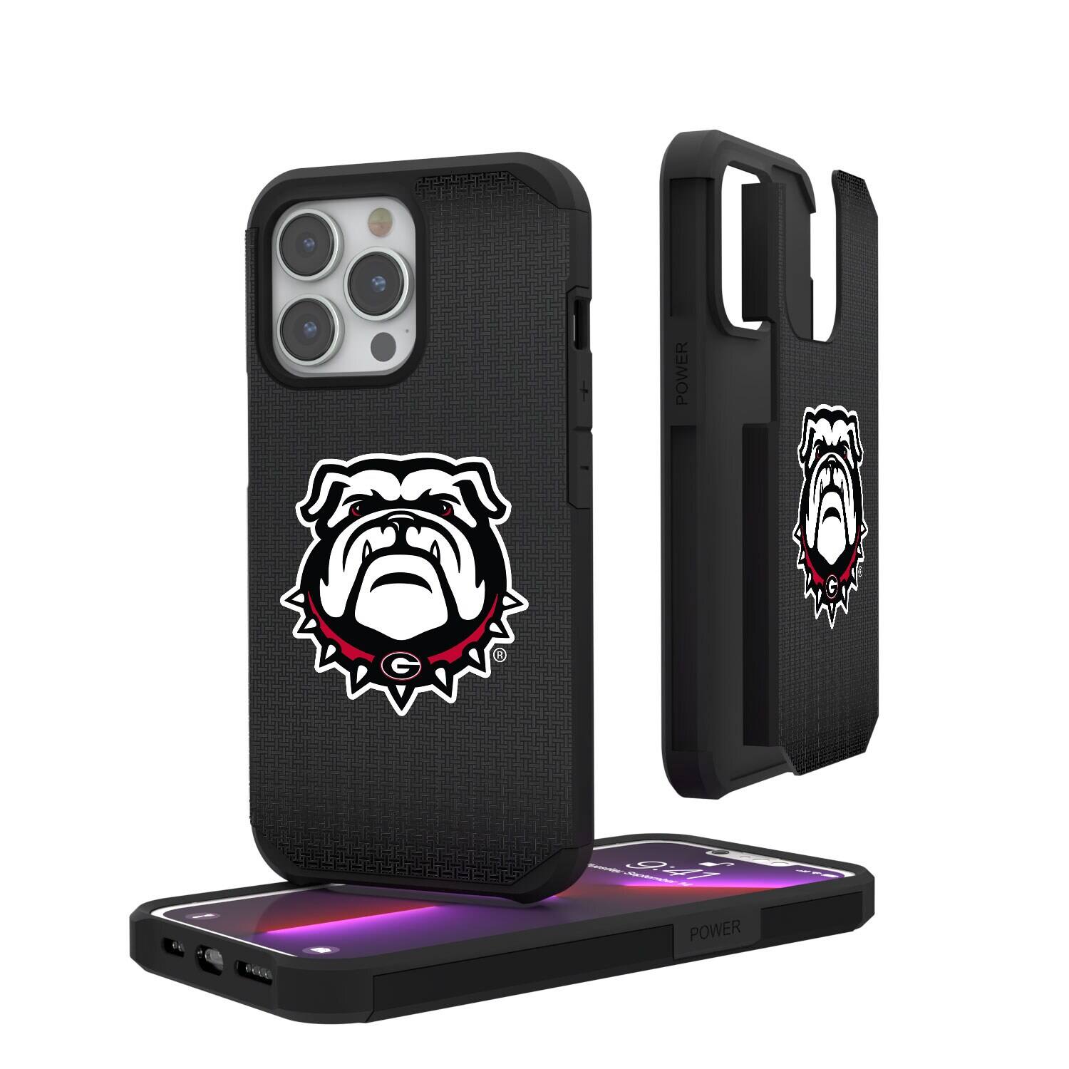 Keyscaper - NCAA - Georgia Bulldogs Linen Logo iPhone Rugged Case - 14 Pro Max - Black