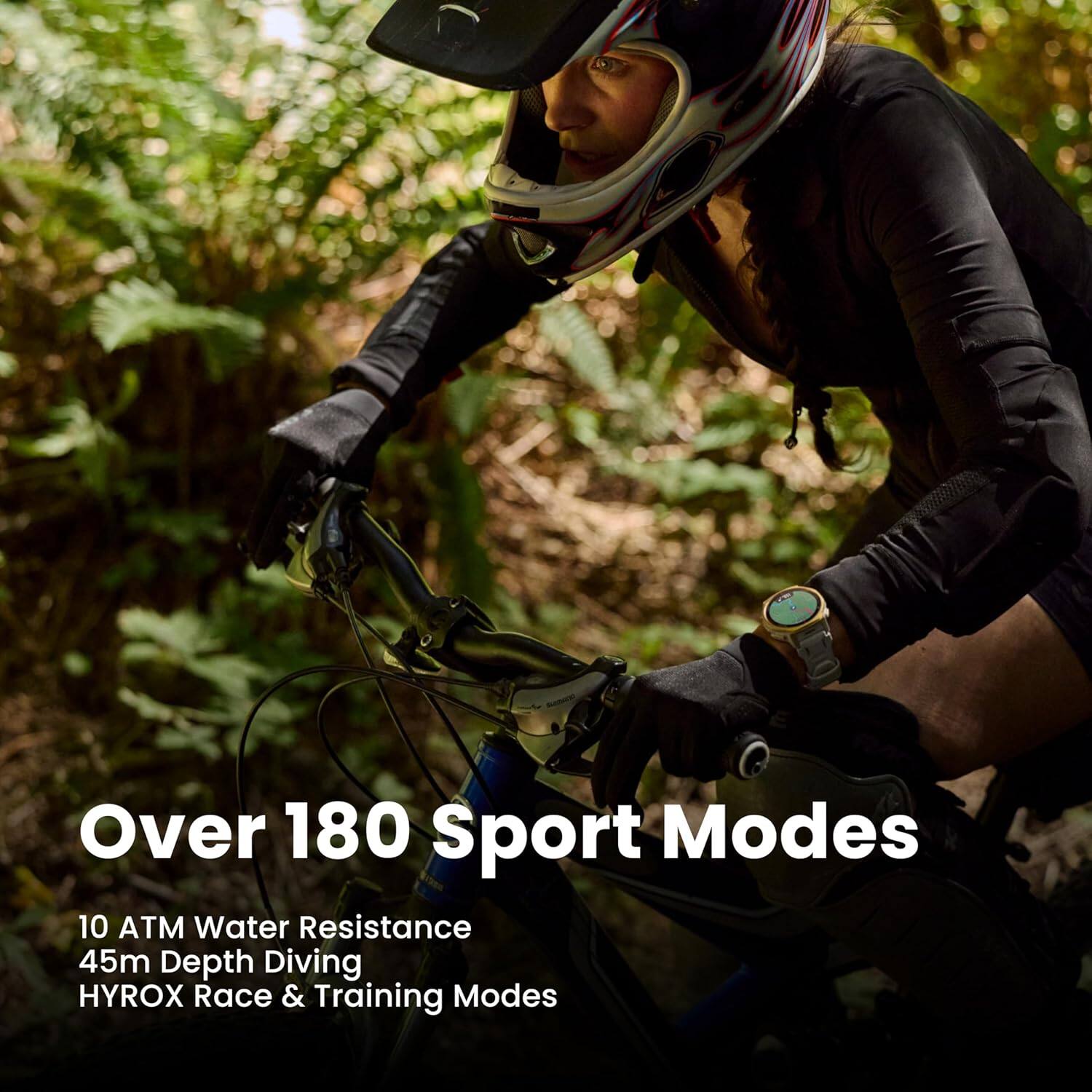 Over 180 Sport Modes

10 ATM Water Resistance  
45m Depth Diving  
HYROX Race & Training Modes