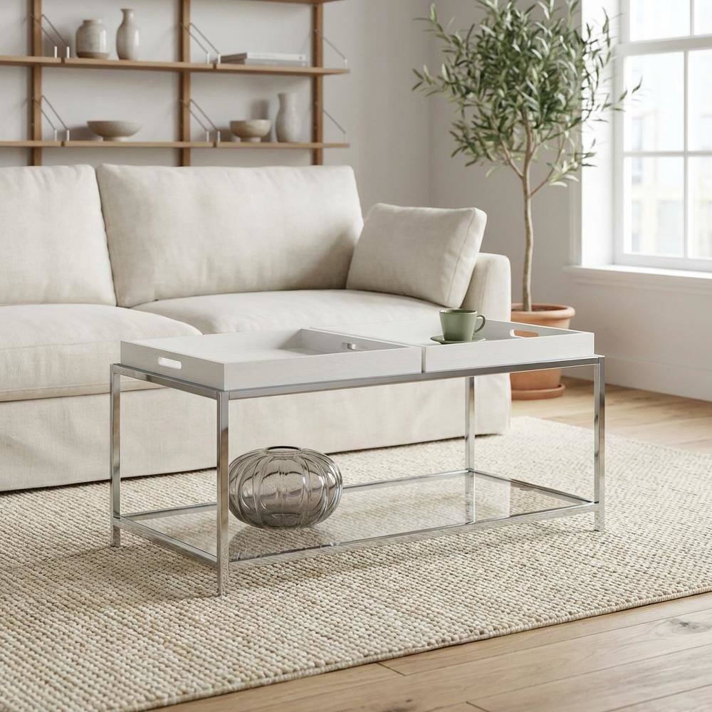 Back. FurniFact - White Coffee Table with Chrome Frame and Sleek Modern Design for Living Room - White.