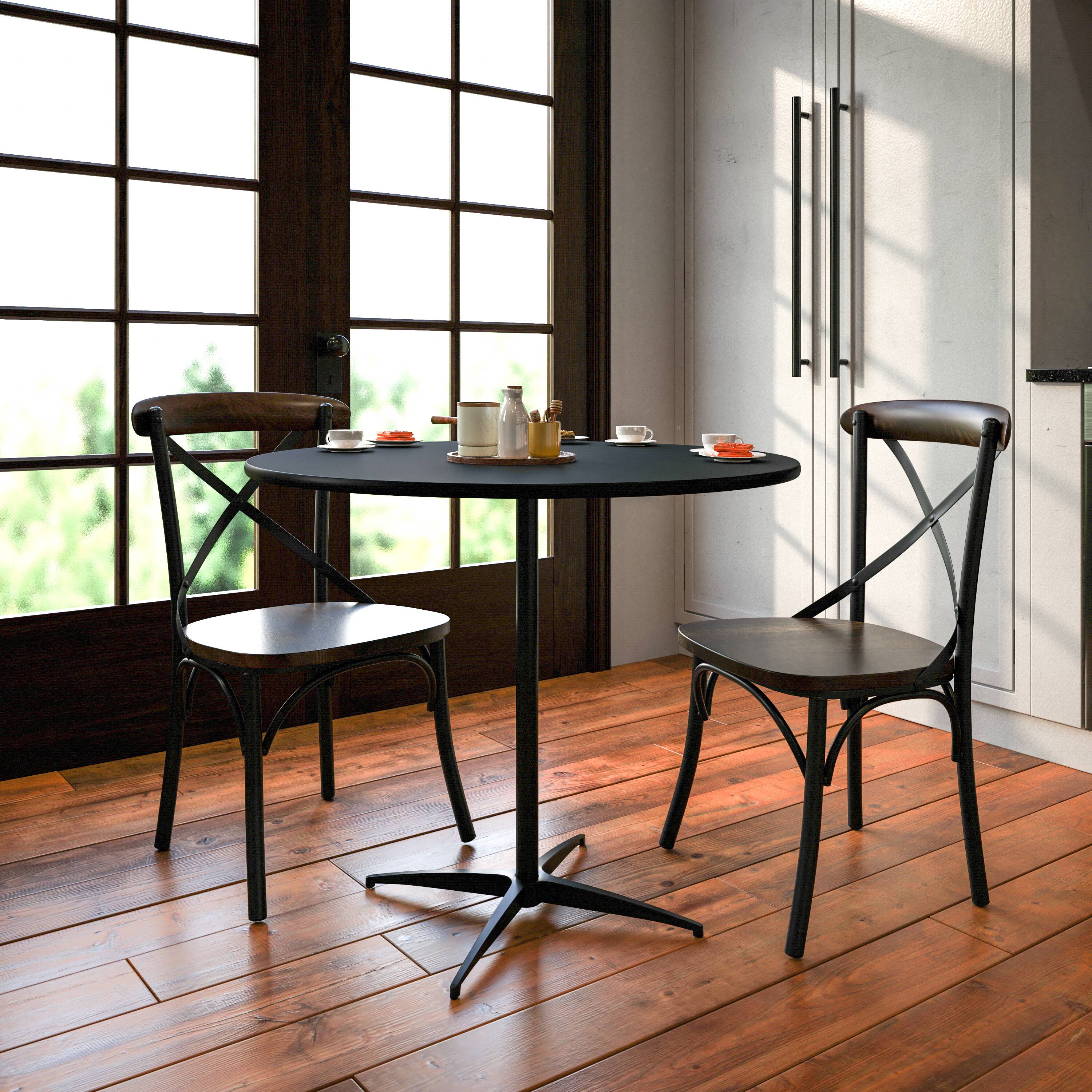 Alt View 1. Emma + Oliver - 36" Round Wood Cocktail Table with 30" and 42" Columns - Black.