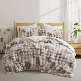Peace Nest - Ultra-Soft Faux Fur Comforter Set with Plush Tie-Dye & Reversible Sherpa, King - Taupe