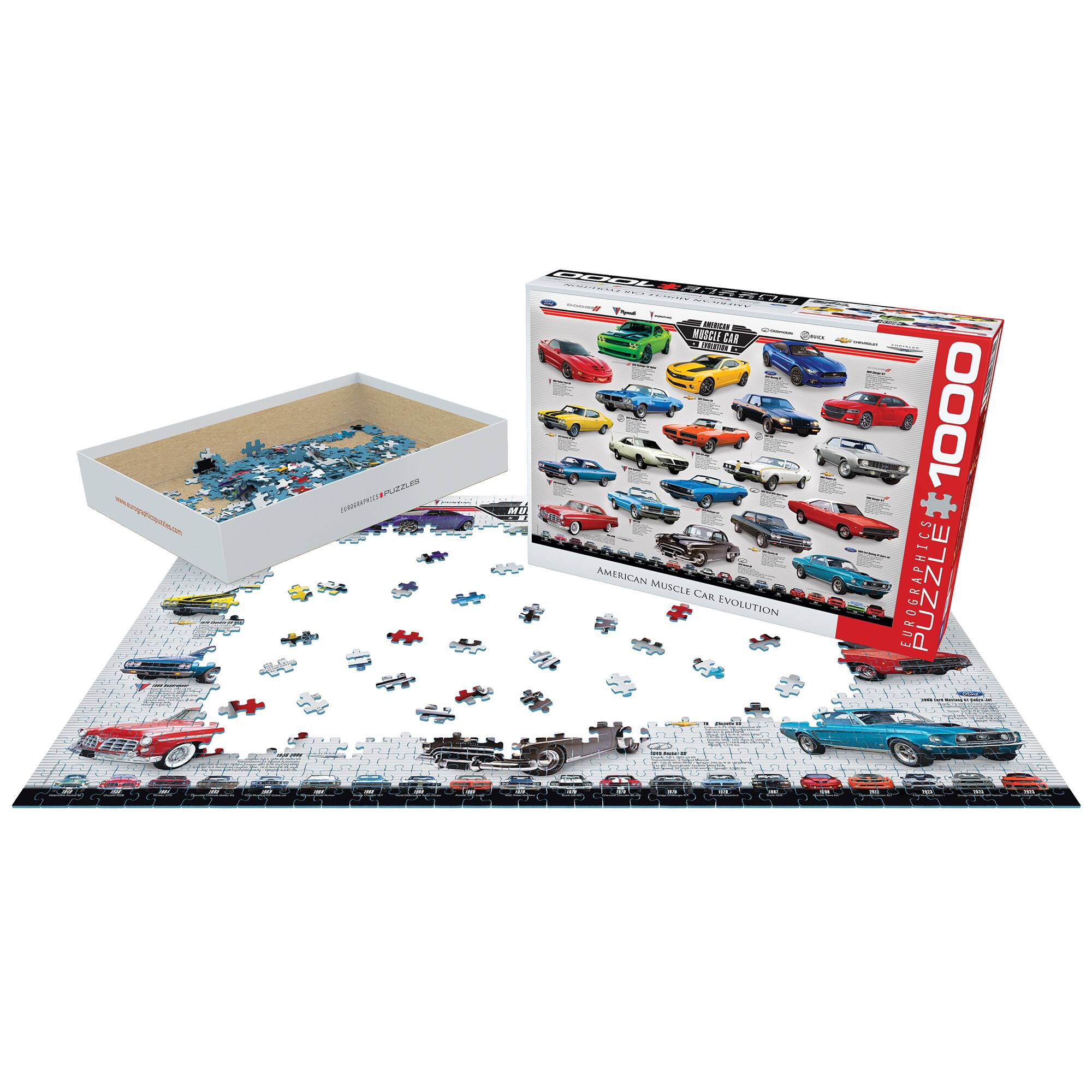 The text on the image reads: "American Muscle Car Evolution 1000 Piece Eurograph Puzzle".