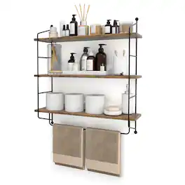 Sorbus - 3-Tier Floating Bathroom Shelves for Wall - Wood Wall Storage for Towels, Over The Toilet Storage Cabinet - Brown