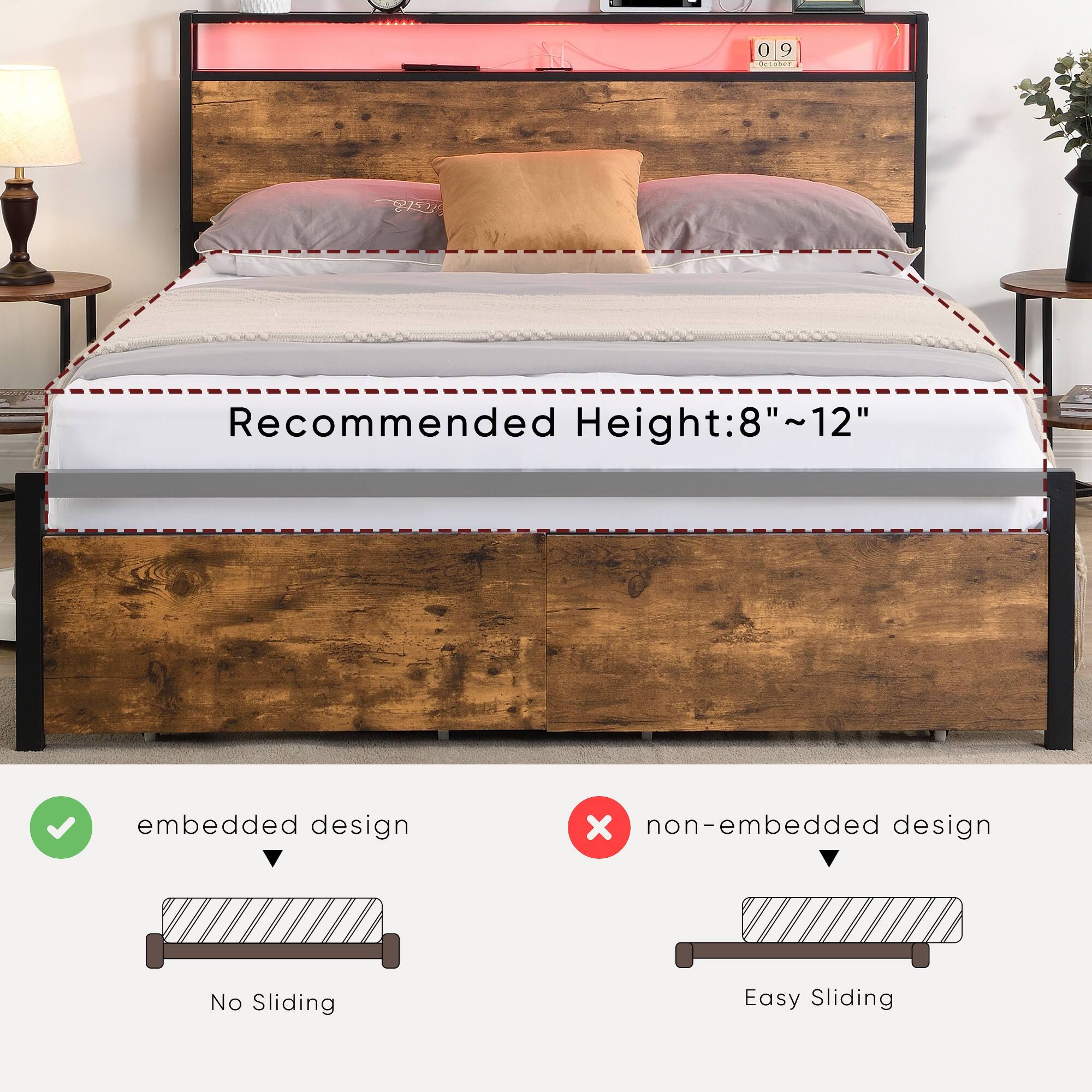 Recommended Height: 8" ~ 12"

embedded design
No Sliding

non-embedded design
Easy Sliding