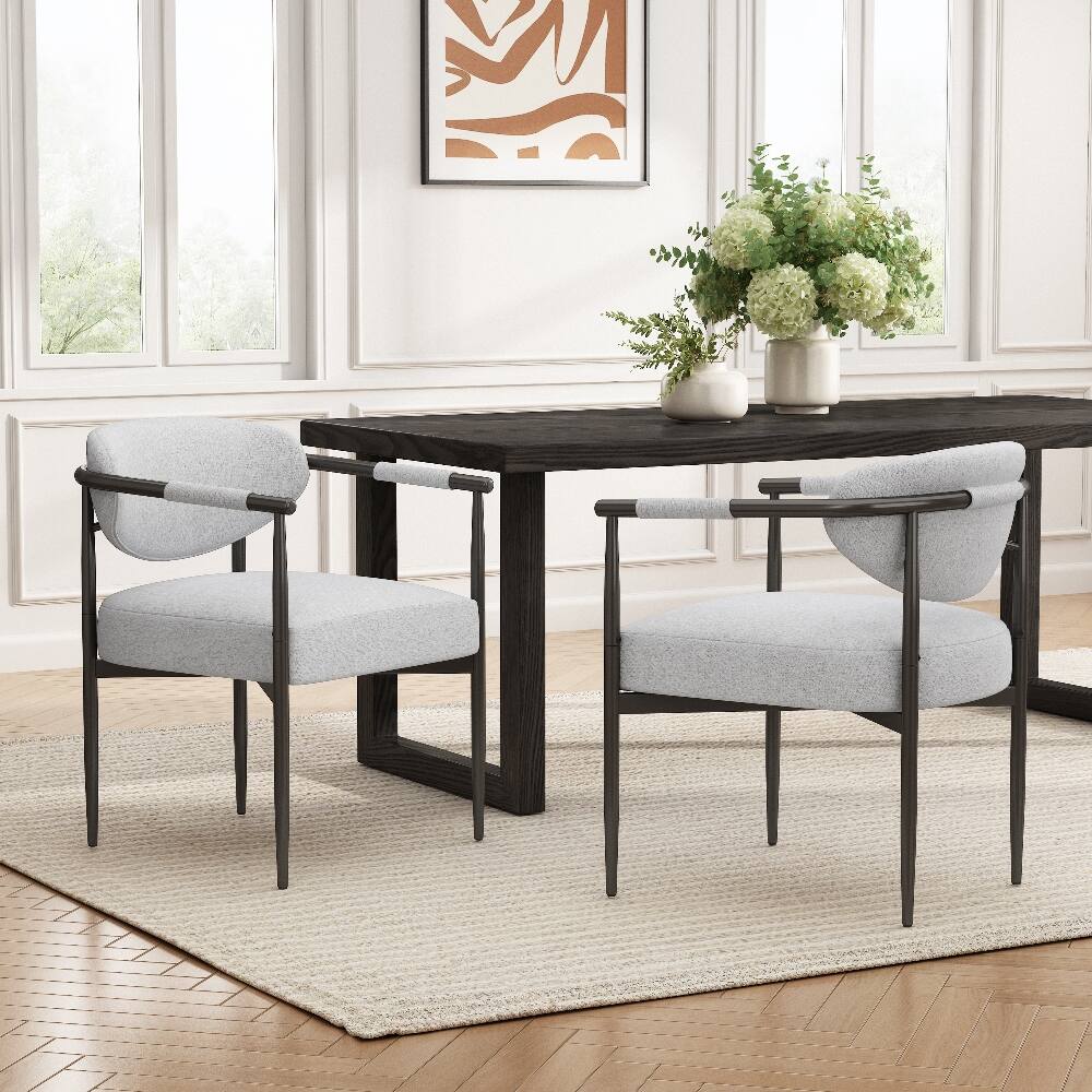 Left. Loheer - Loheer Modern Dining Chairs Set of 2 Upholstered Beige Armchairs with Bronze Iron Frame Kitchen Accent Chairs - Beige.