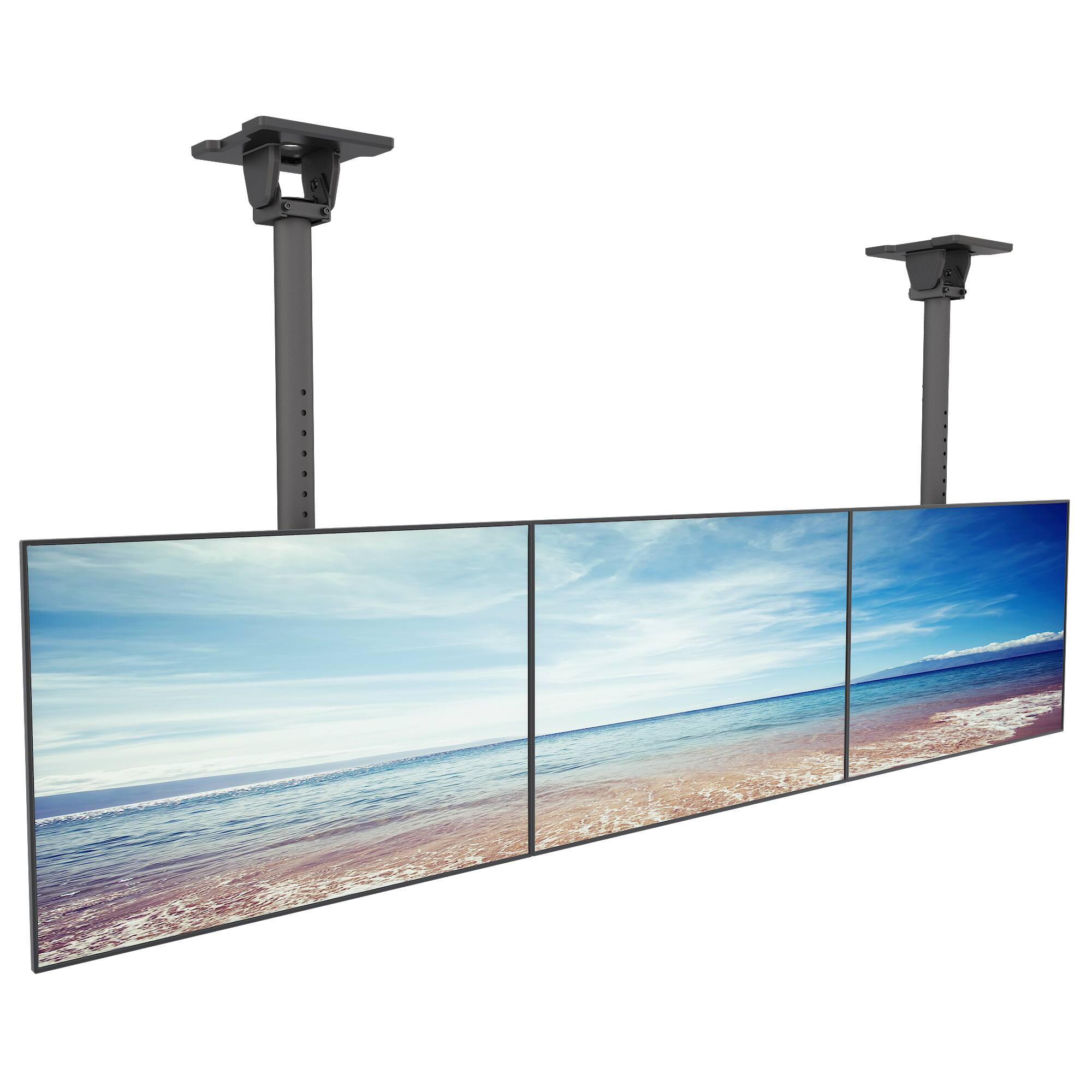 Angle. Kanto - Menu Board Ceiling Mount System with Tilting Arms for 40" - 60" TVs, 3 Screens - Black.