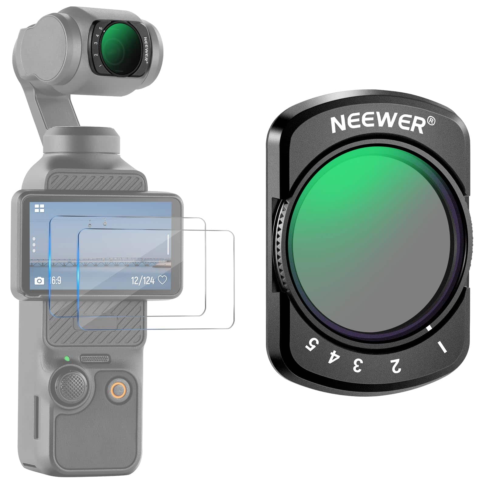 Neewer - Variable ND2-32 Filter for DJI Osmo Pocket 3 - Magnetic Adjustable ND with 2 Screen Protectors