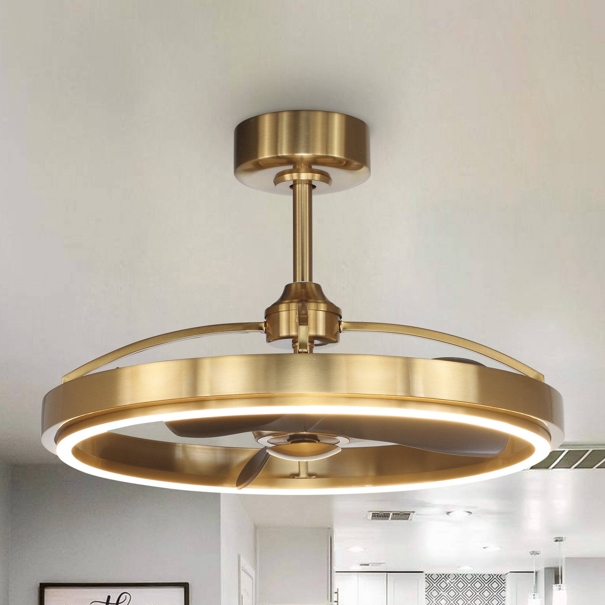 Front. Parrot Uncle - 27" Modern Brass LED Ceiling Fan with Remote Control - Brass.