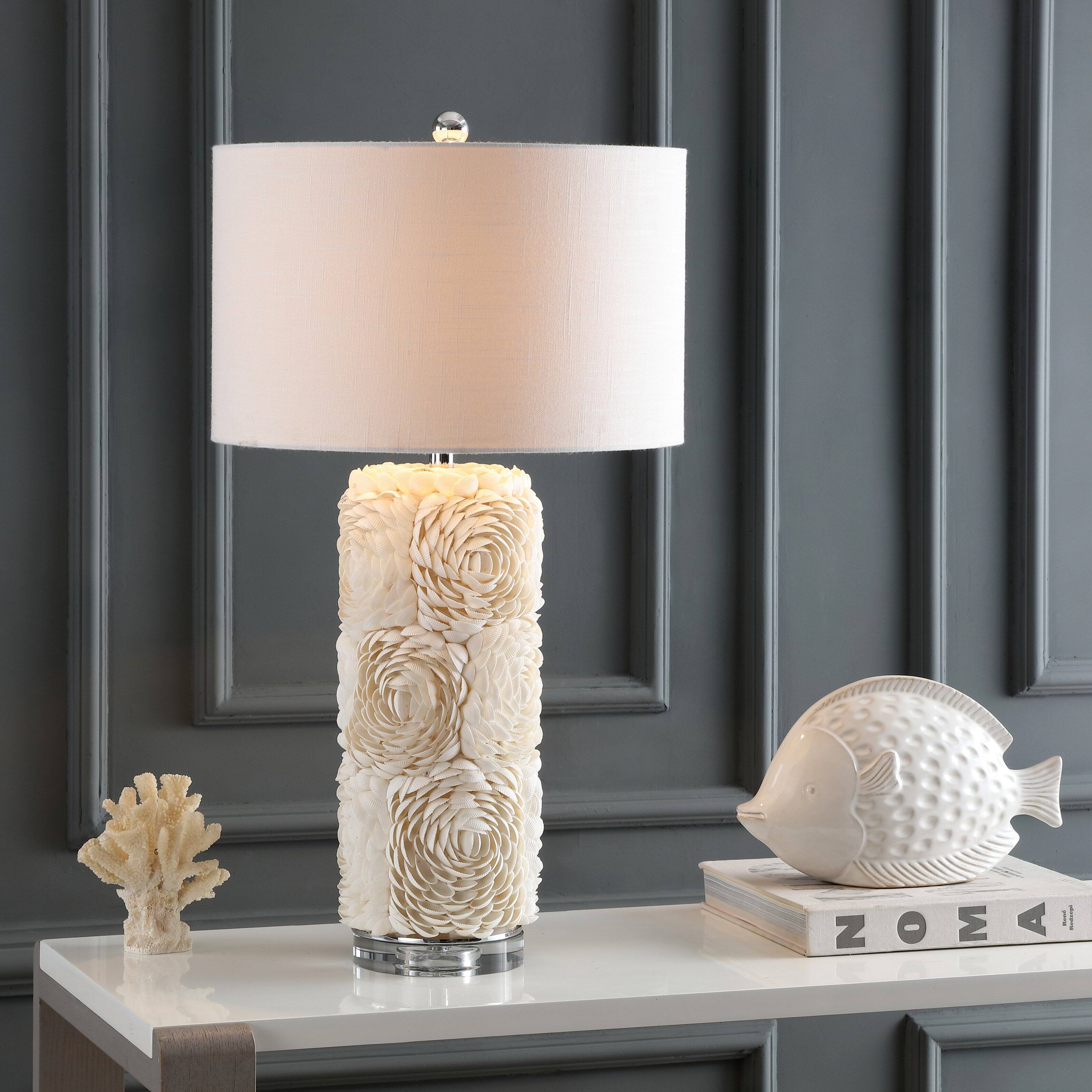 Alt View 1. Jonathan Y - Rosette 28.5" Seashell/Resin/Crystal LED Table Lamp, Cream - Cream.