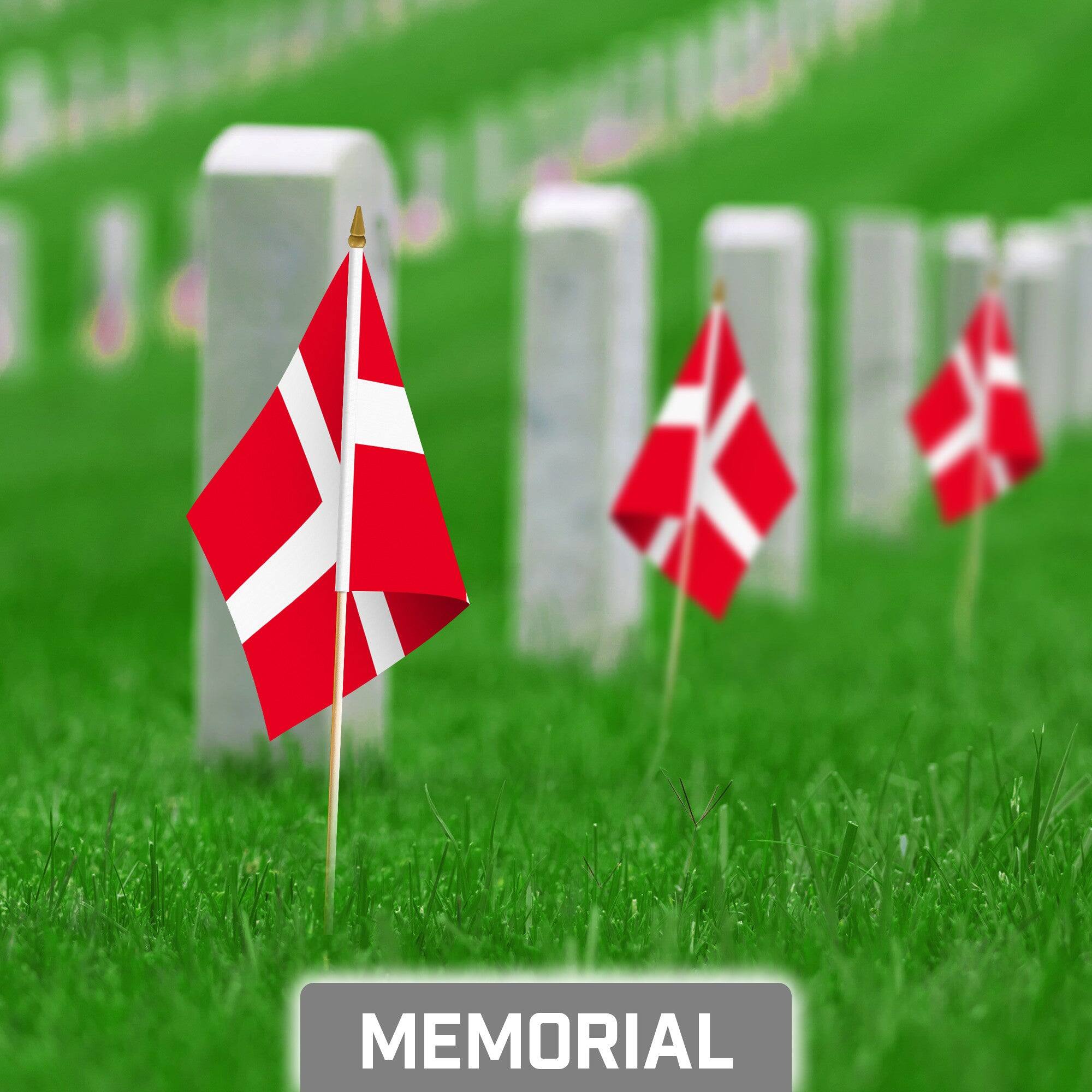 Back. G128 - 10-Pack 8 x 12 in Denmark Handheld Stick Flags - Red.
