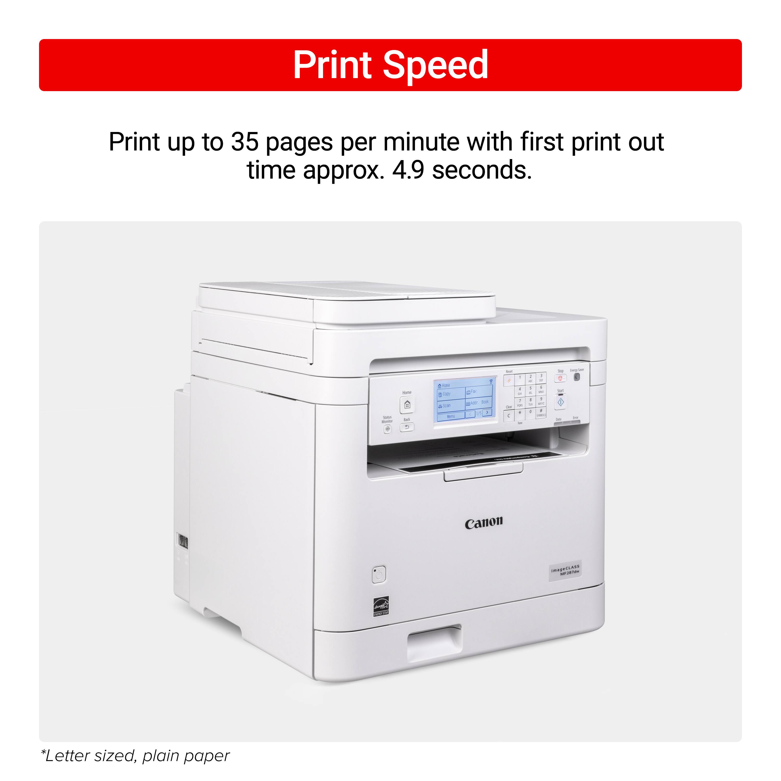 Print Speed: Print up to 35 pages per minute with first print out time approx. 4.9 seconds.