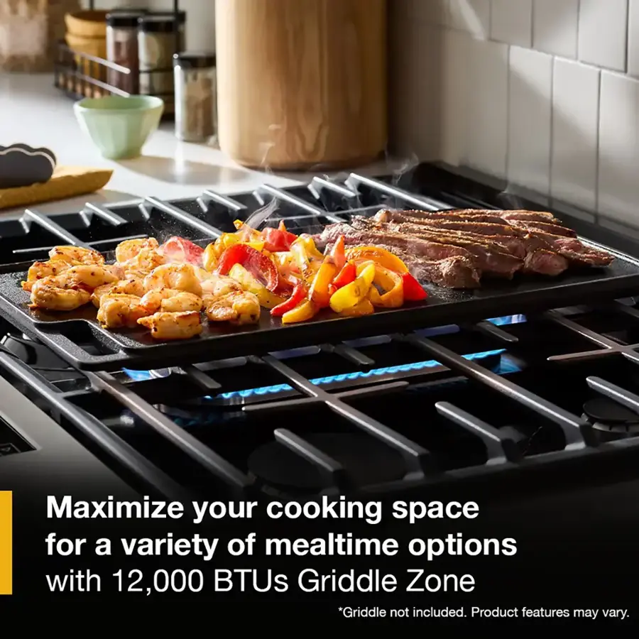 Maximize your cooking space for a variety of mealtime options with 12,000 BTUs Griddle Zone. Product features may vary.