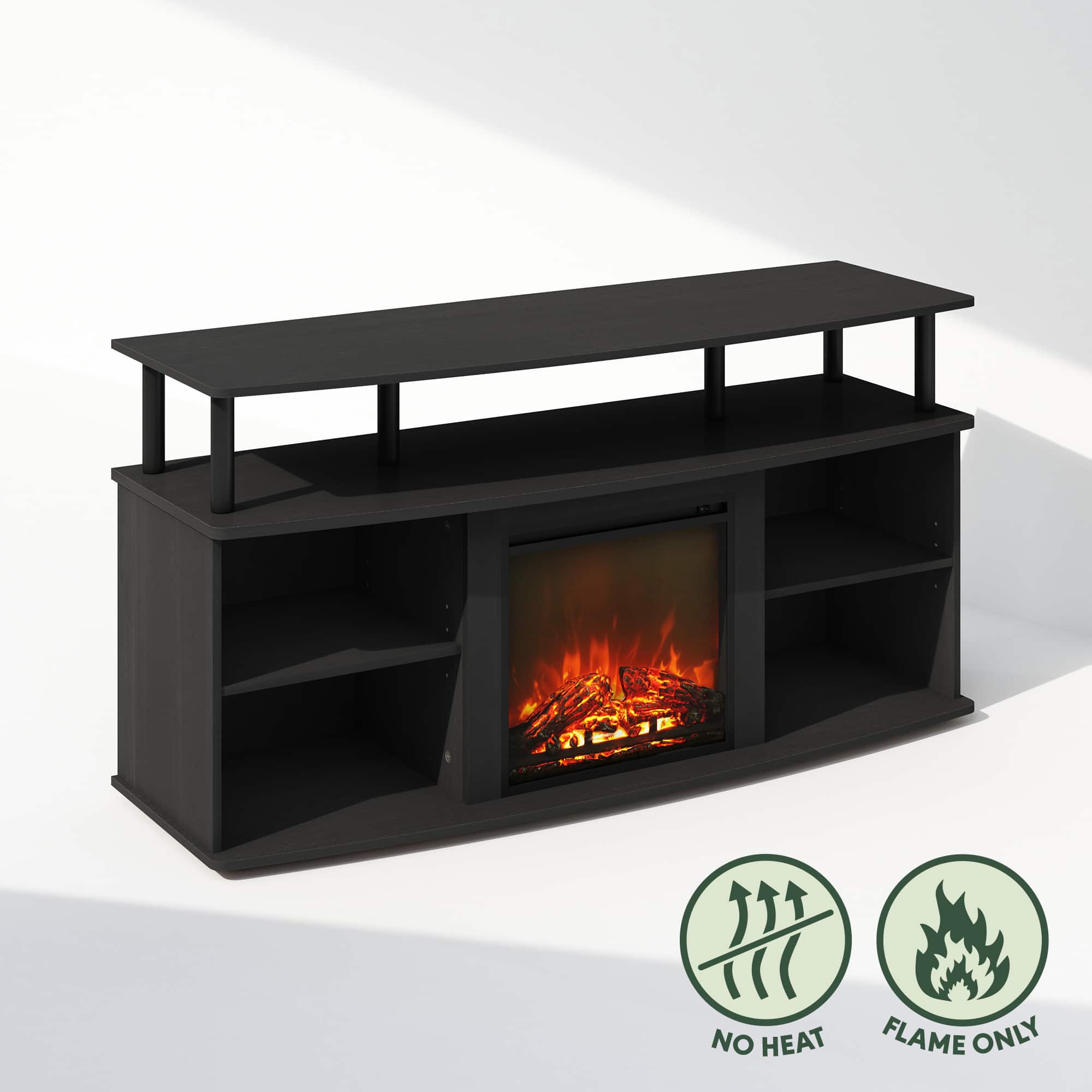 Furinno - Jensen No Heat Decorative Electric Fireplace TV Stand, for TV up to 55 Inch with Open Shelving Storage - Americano/Black