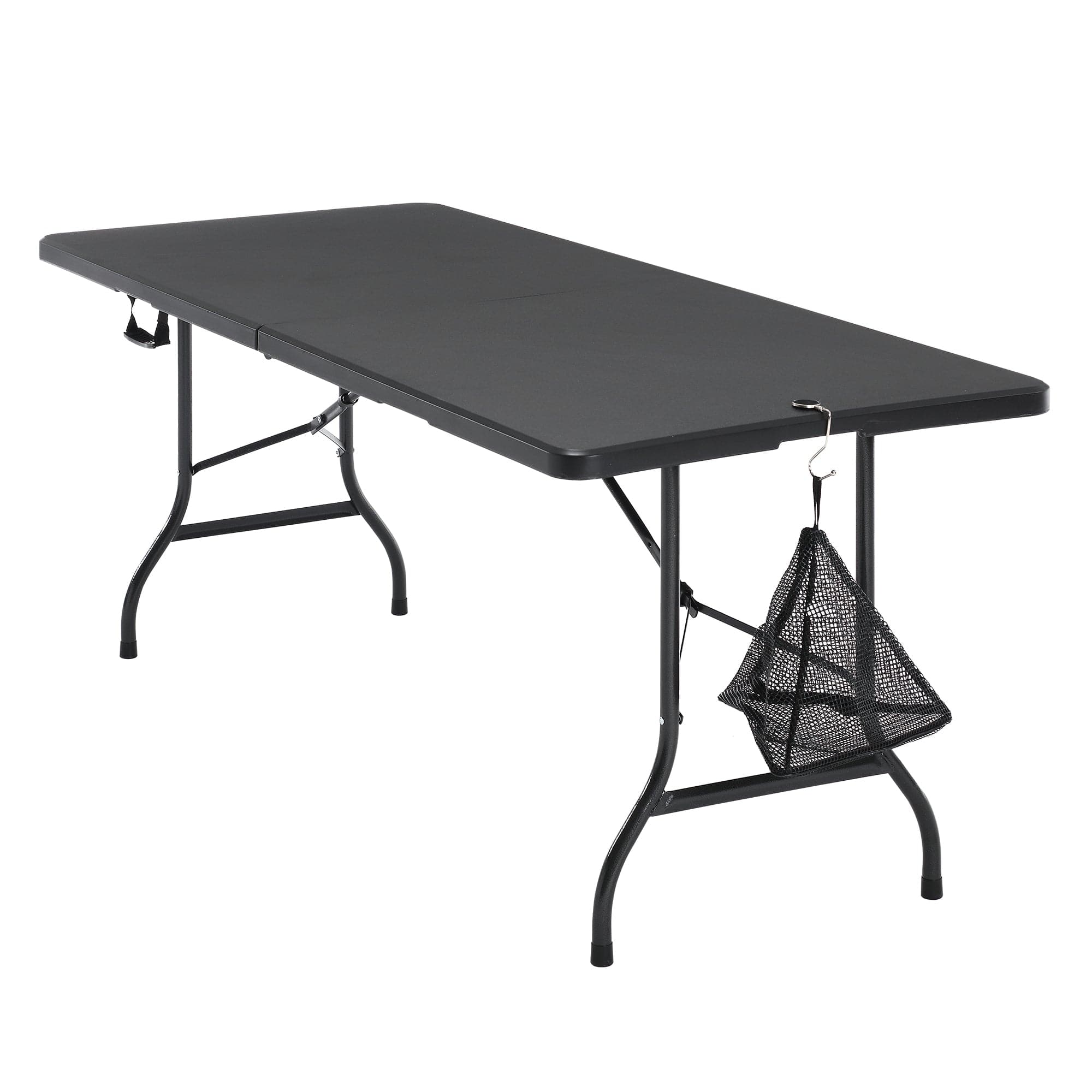 Vecelo - Folding Dining Table and Chairs Set – Heavy Duty HDPE Portable Table for Family Gatherings, Camping & Parties - Black Table
