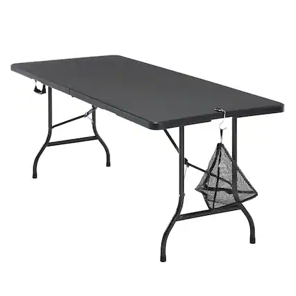 Front. Vecelo - Folding Dining Table– Heavy Duty HDPE Portable Table for Family Gatherings, Camping & Parties - Black.