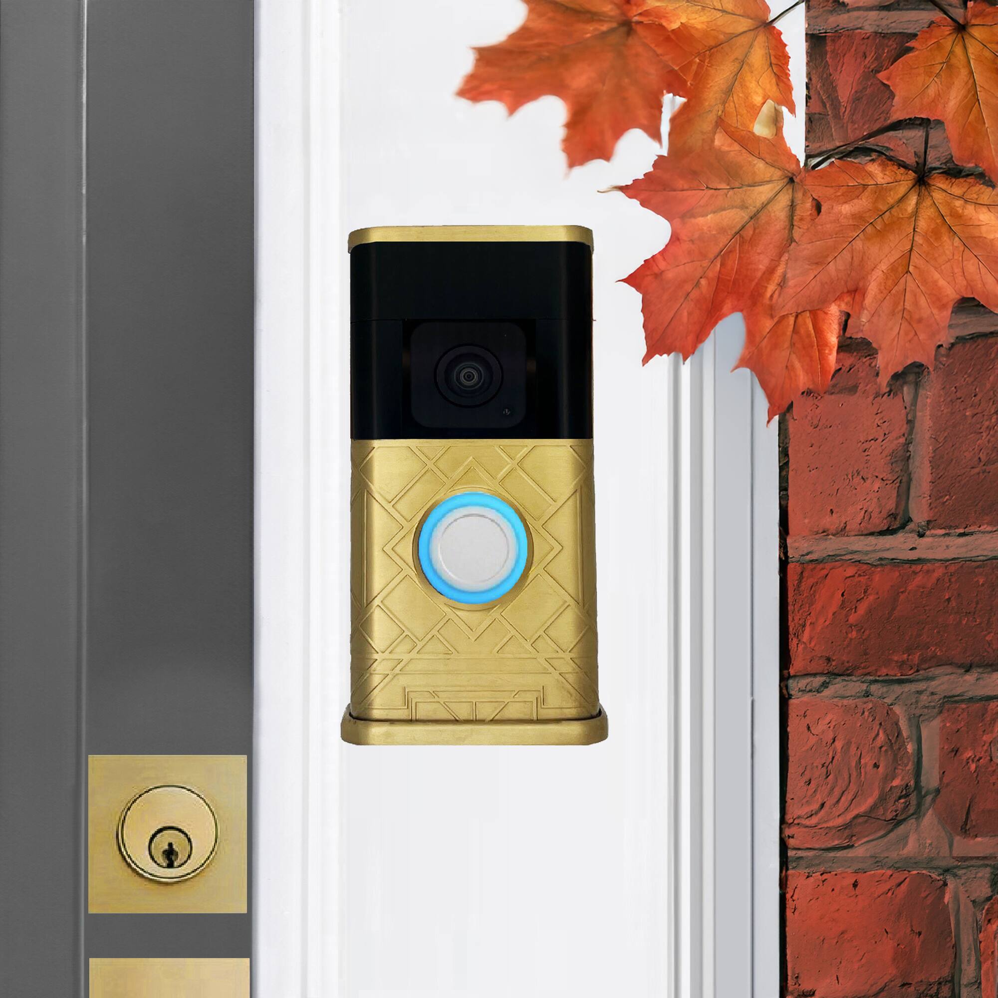 Alt View 3. Michael Healy - Art Deco Video Doorbell Cover (Ring 3, 3 Plus, 4, Battery Plus and Battery Pro) - Satin Brass.
