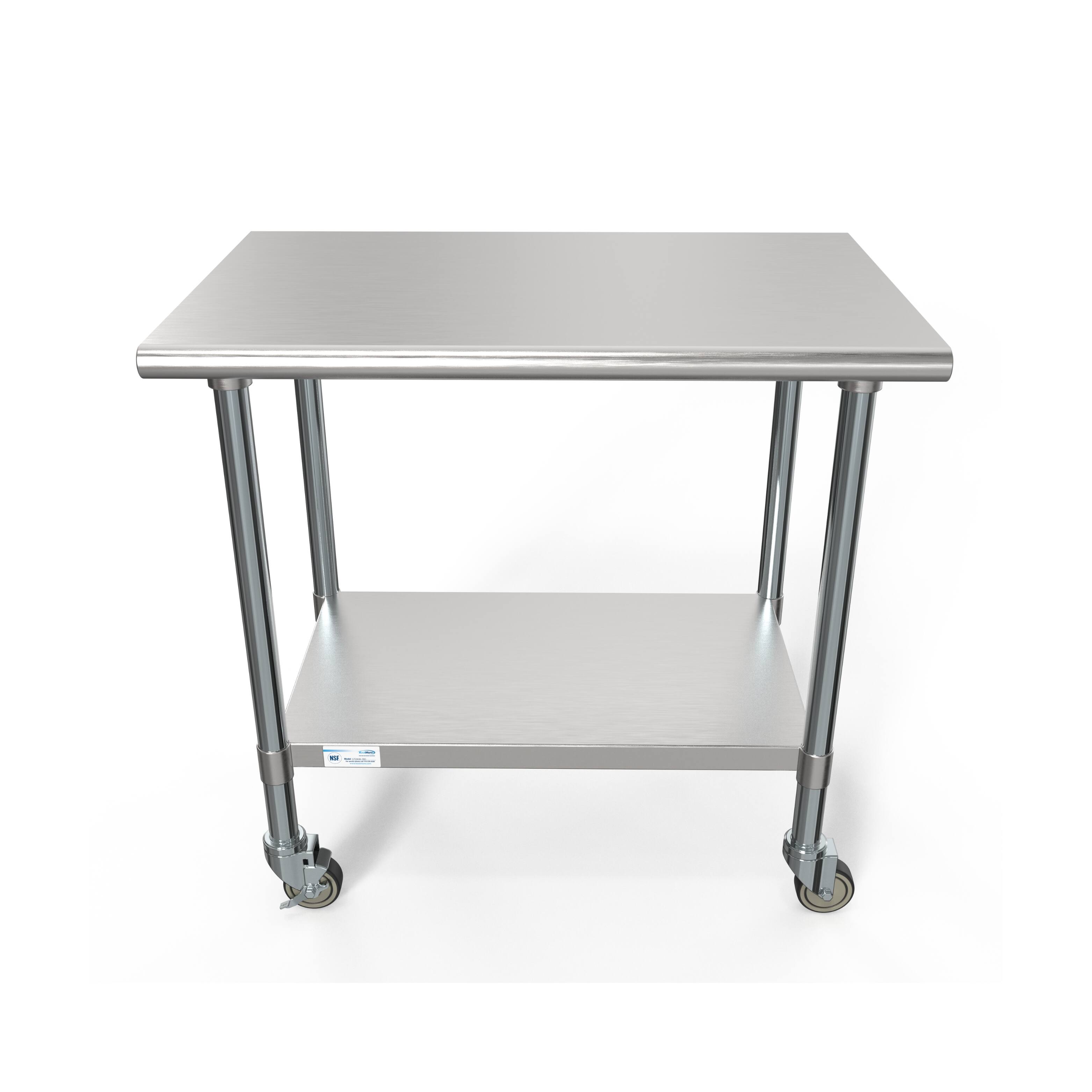 Alt View 2. Koolmore - 24" x 36" 18-Gauge 304 Stainless Steel Commercial Work Table with Casters, CT2436-18C. - Silver.