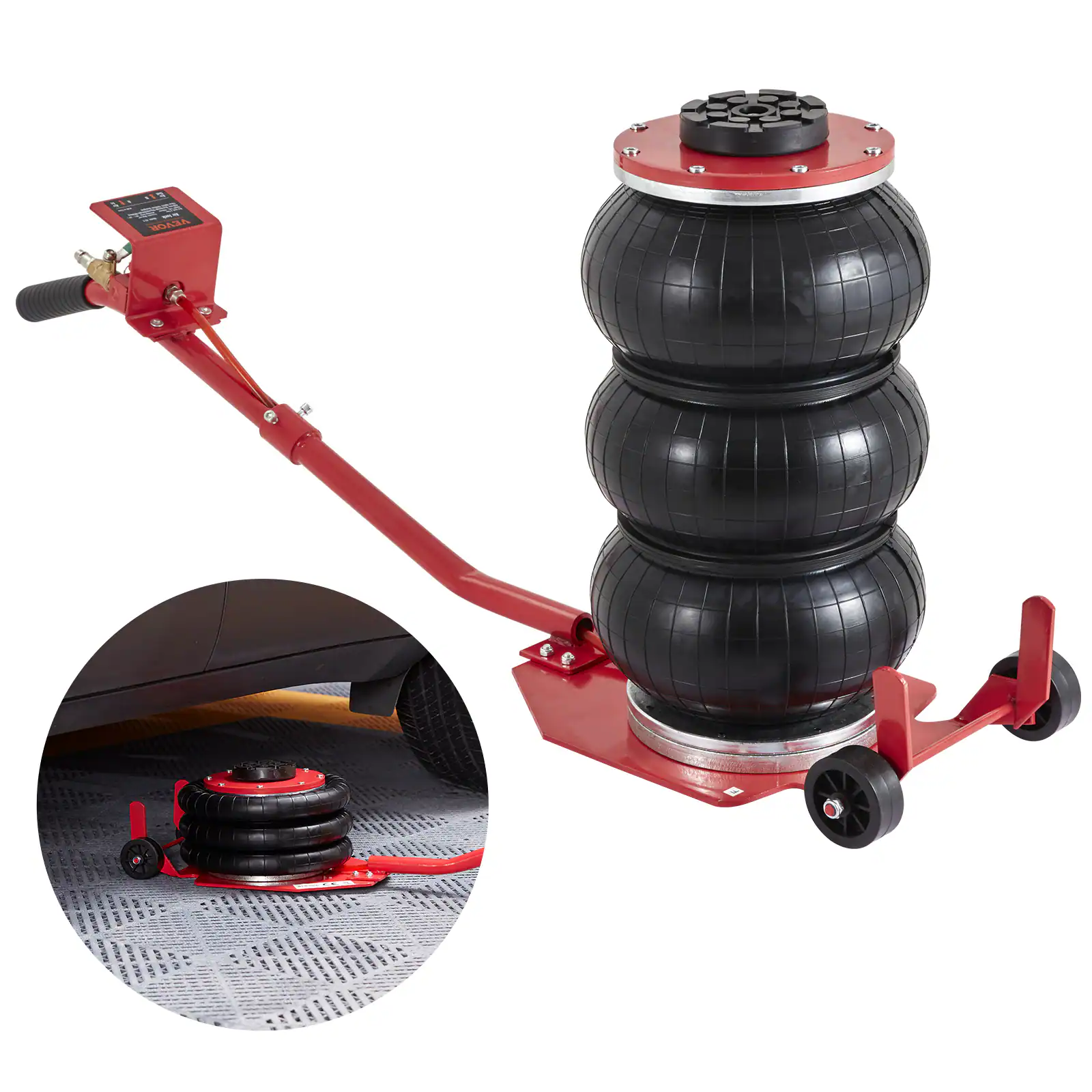Front. VEVOR - Air Jack, 3 Ton/6600 lbs Triple Bag Air Jack, Airbag Jack with Six Steel Pipes, Lift up to 17.7 inch/450 mm, 3-5 s Fast - Red;Black.