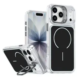 Dteck - Magnetic Case for Apple iPhone 17 Pro Max with Integrated Lens Kickstand, Shockproof Slim Hybrid Protective Cover - Black