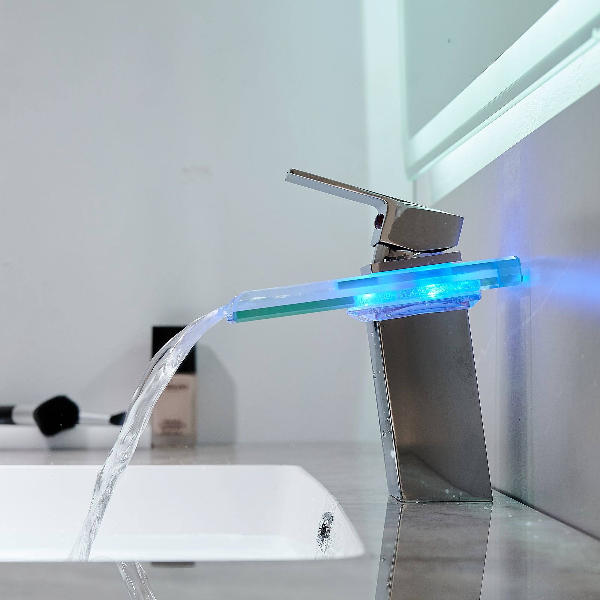 Alt View 5. Boyel Living - Single Handle Single Hole Bathroom Faucet Brushed Nickel with LED Temperature Sensor and Supply Hoses Easy Install - Brushed Nickel.