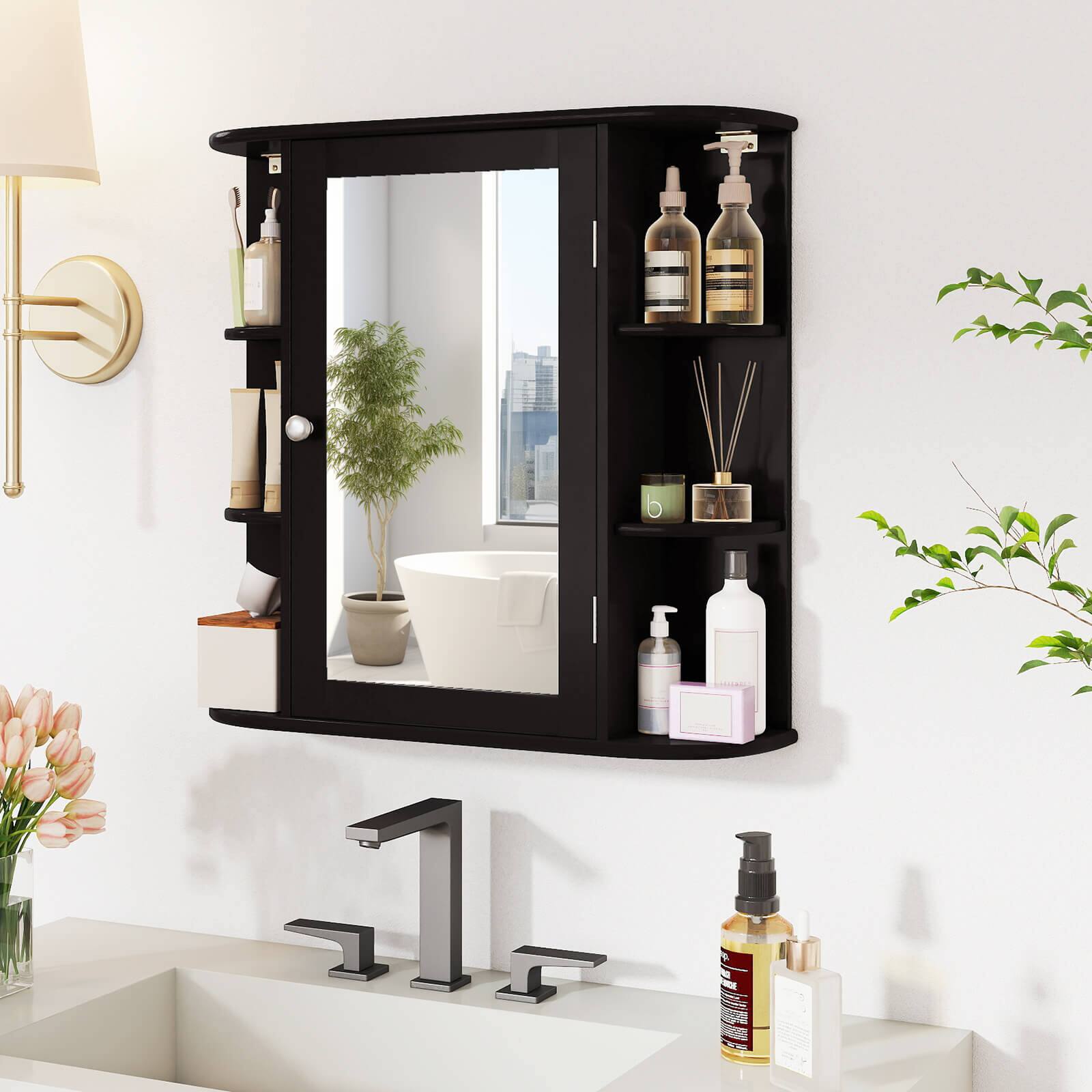 Alt View 3. Costway - Costway Multipurpose Mount Wall Surface Bathroom Storage Cabinet Mirror Black - Black.