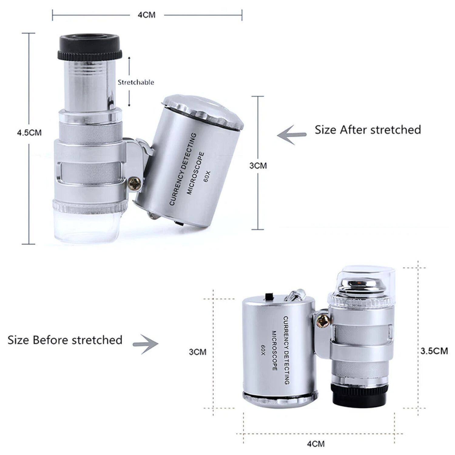 - 4CM Stretchable
- 4.5CM
- Size After stretched: 3CM
- Size Before stretched: 3CM
- CURRENCY DETECTING MICROSCOPE 60X
- 3.5CM
- 4CM
