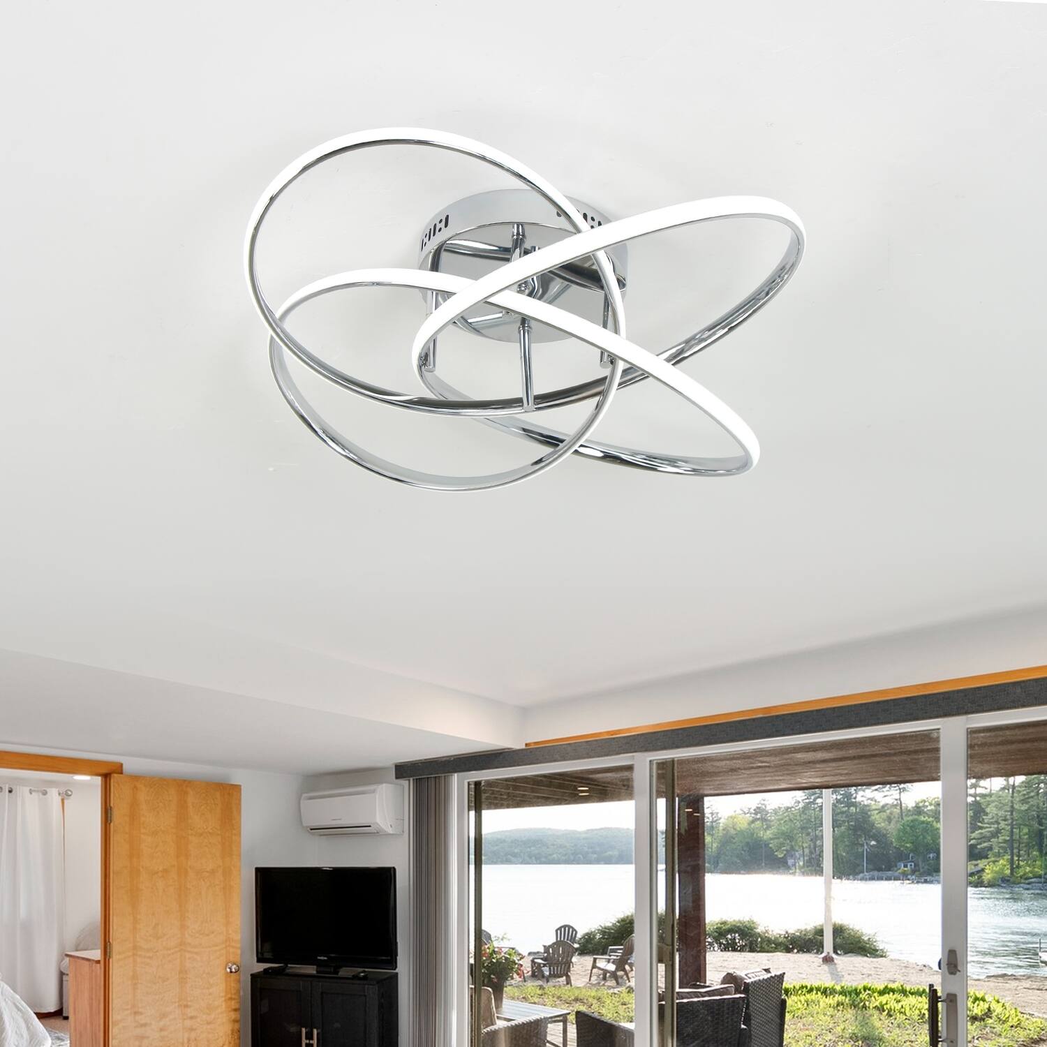 Back. Umeiluce - Modern Flush Mount Ceiling LED Switch Dimmable Flower Shape - Chrome.