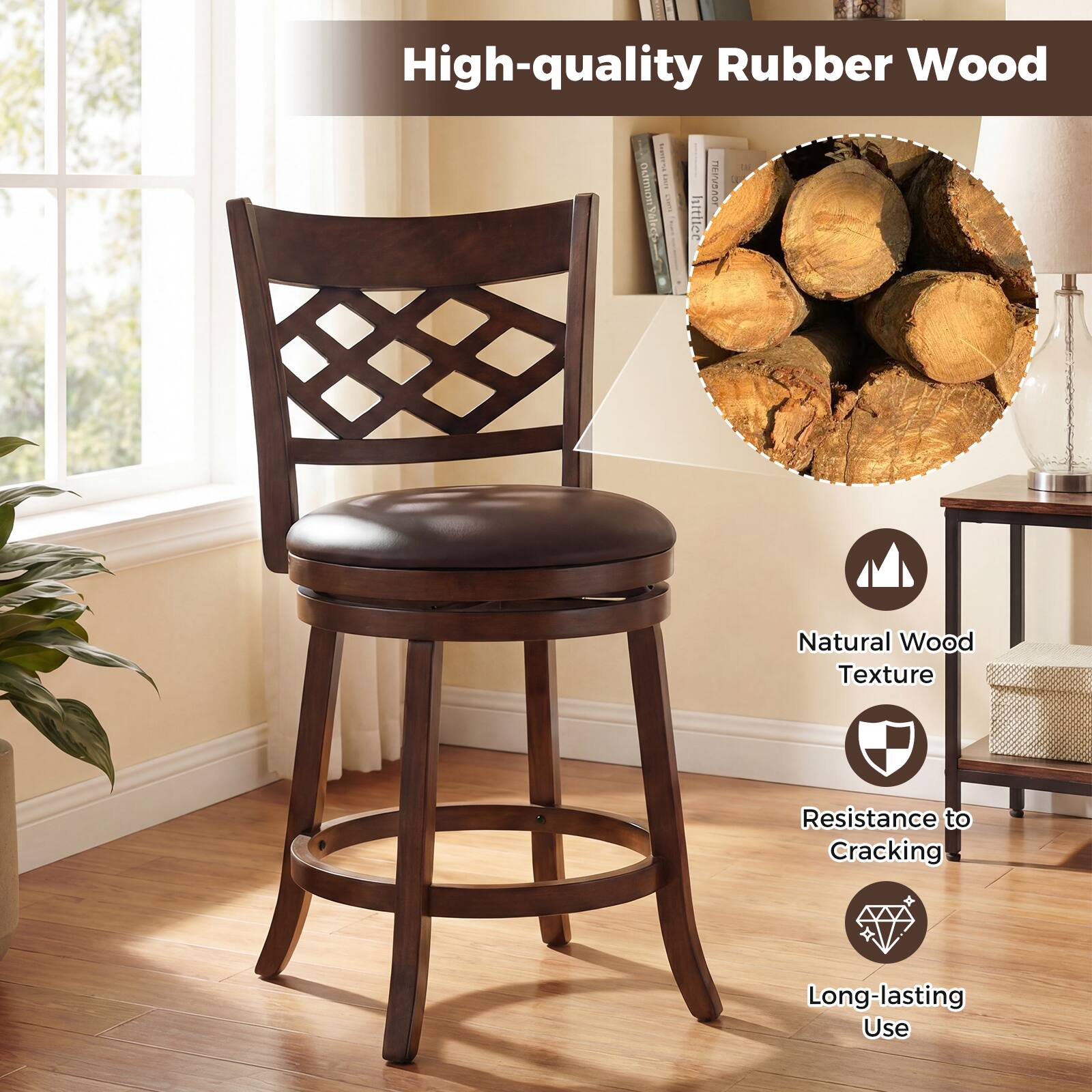 High-quality Rubber Wood  
Natural Wood Texture  
Resistance to Cracking  
Long-lasting Use