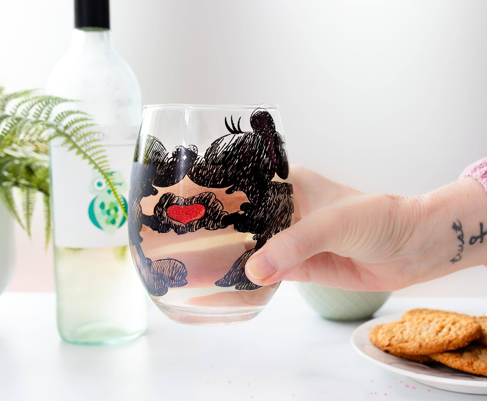 Alt View 5. Disney - Disney Mickey and Minnie Sketchbook Stemless Wine Glass | Holds 20 Ounces - Clear.