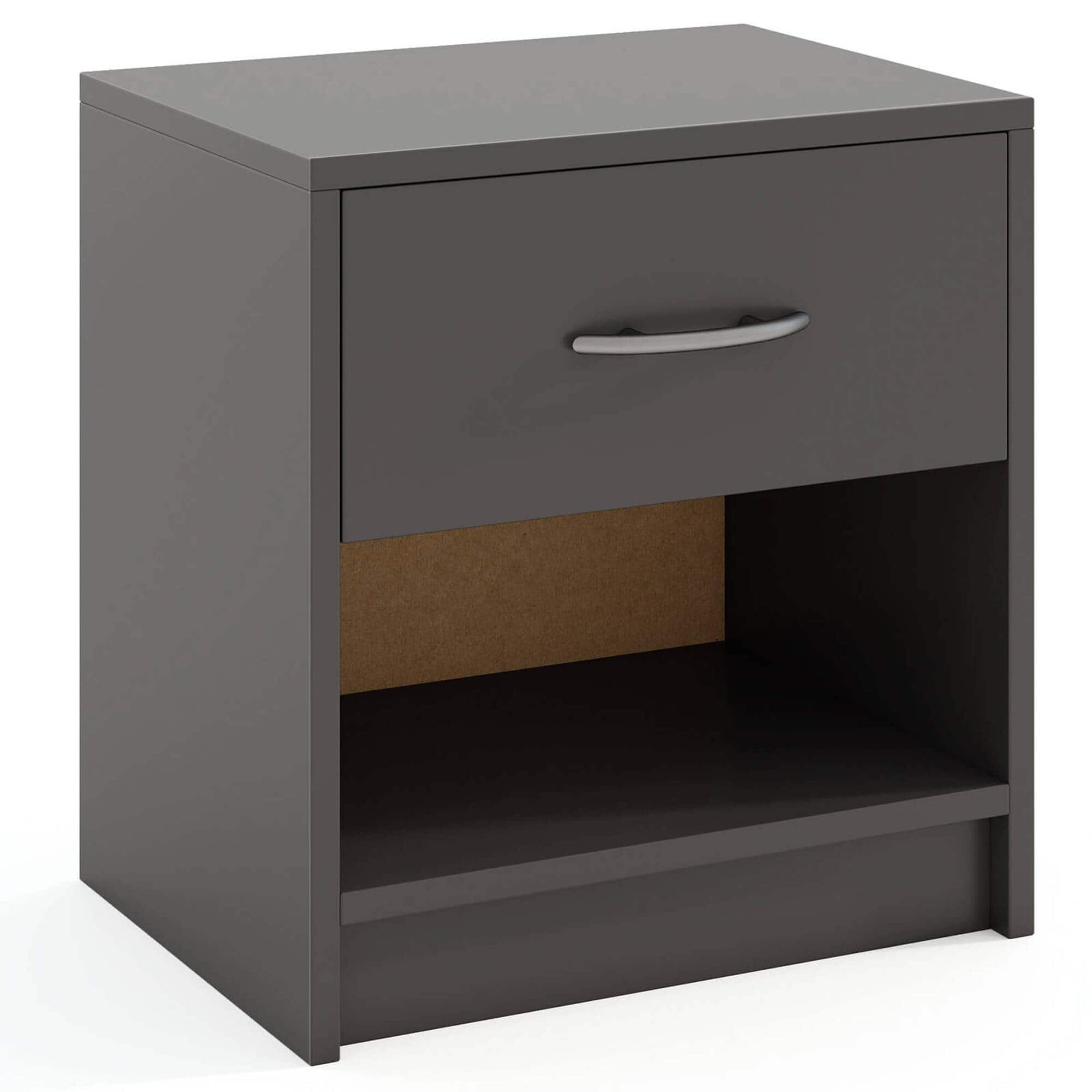 Front. Costway - Costway Modern Nightstand Bedside Table with Drawer Open Storage Shelf for Small Spaces - Dark Gray.